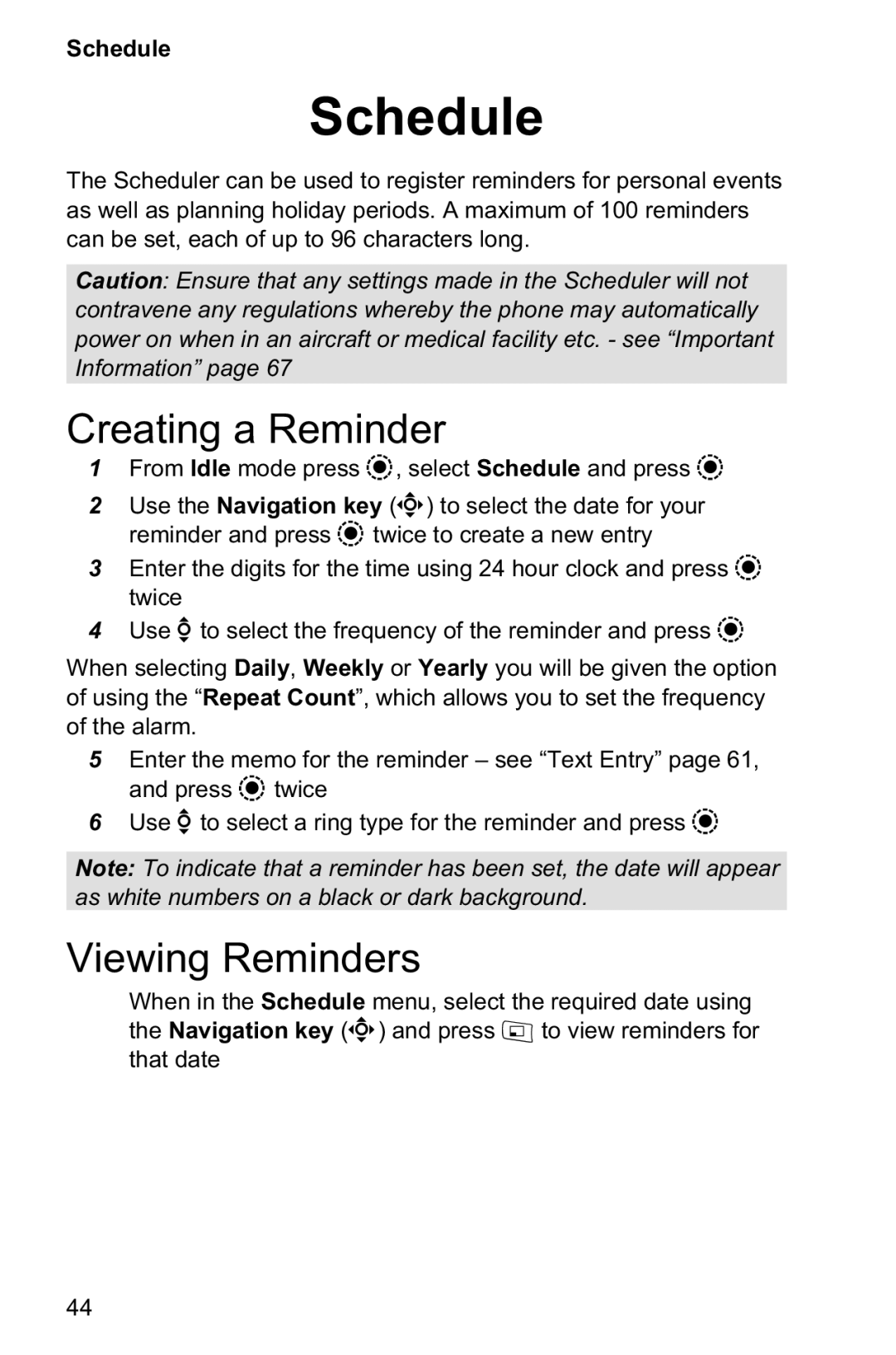 Panasonic EB-GD95 operating instructions Schedule, Creating a Reminder, Viewing Reminders 