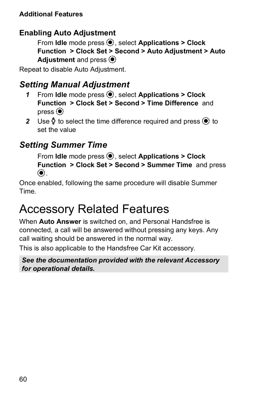 Panasonic EB-GD95 operating instructions Accessory Related Features, Setting Manual Adjustment, Setting Summer Time 