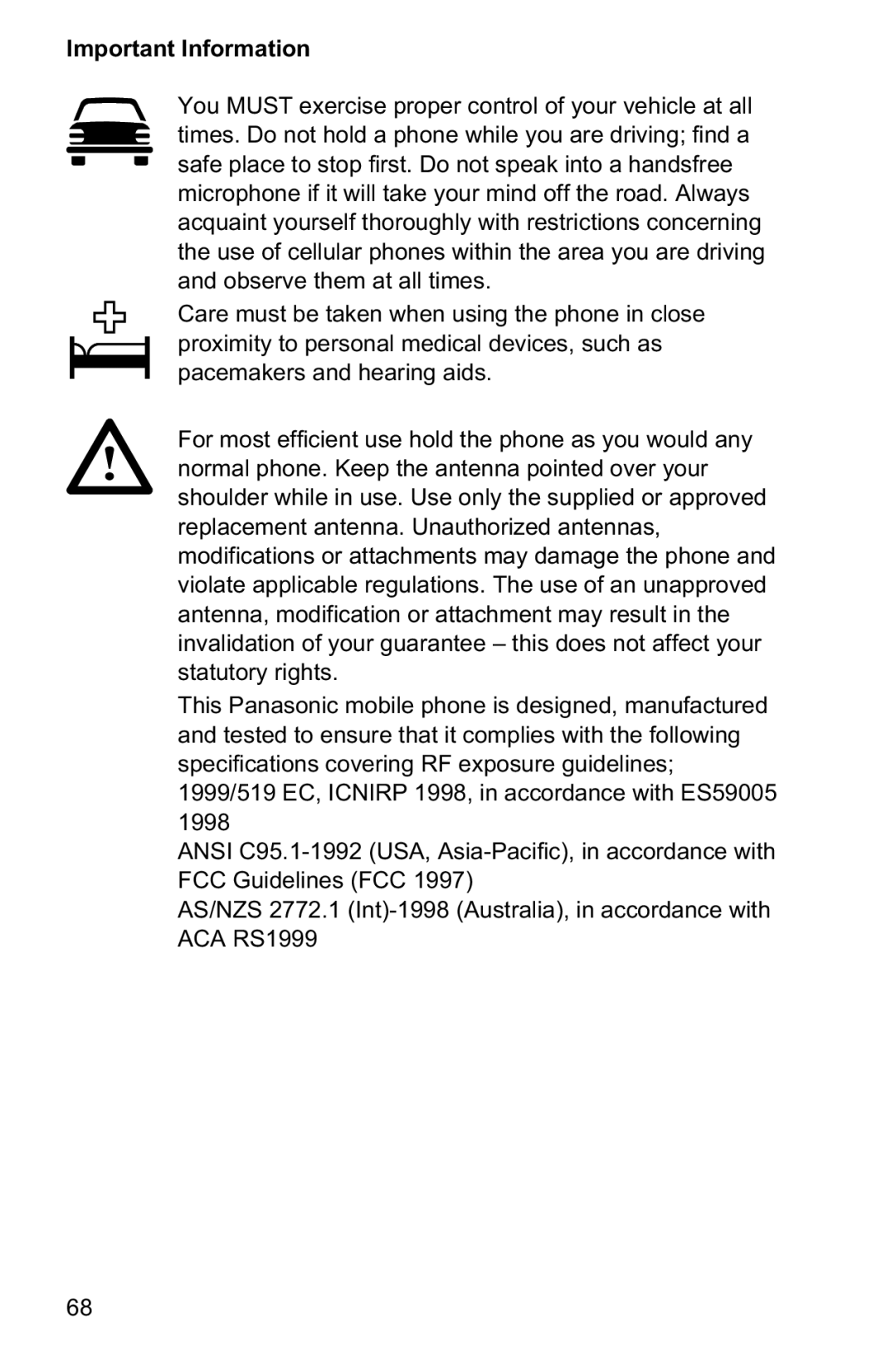 Panasonic EB-GD95 operating instructions Important Information 