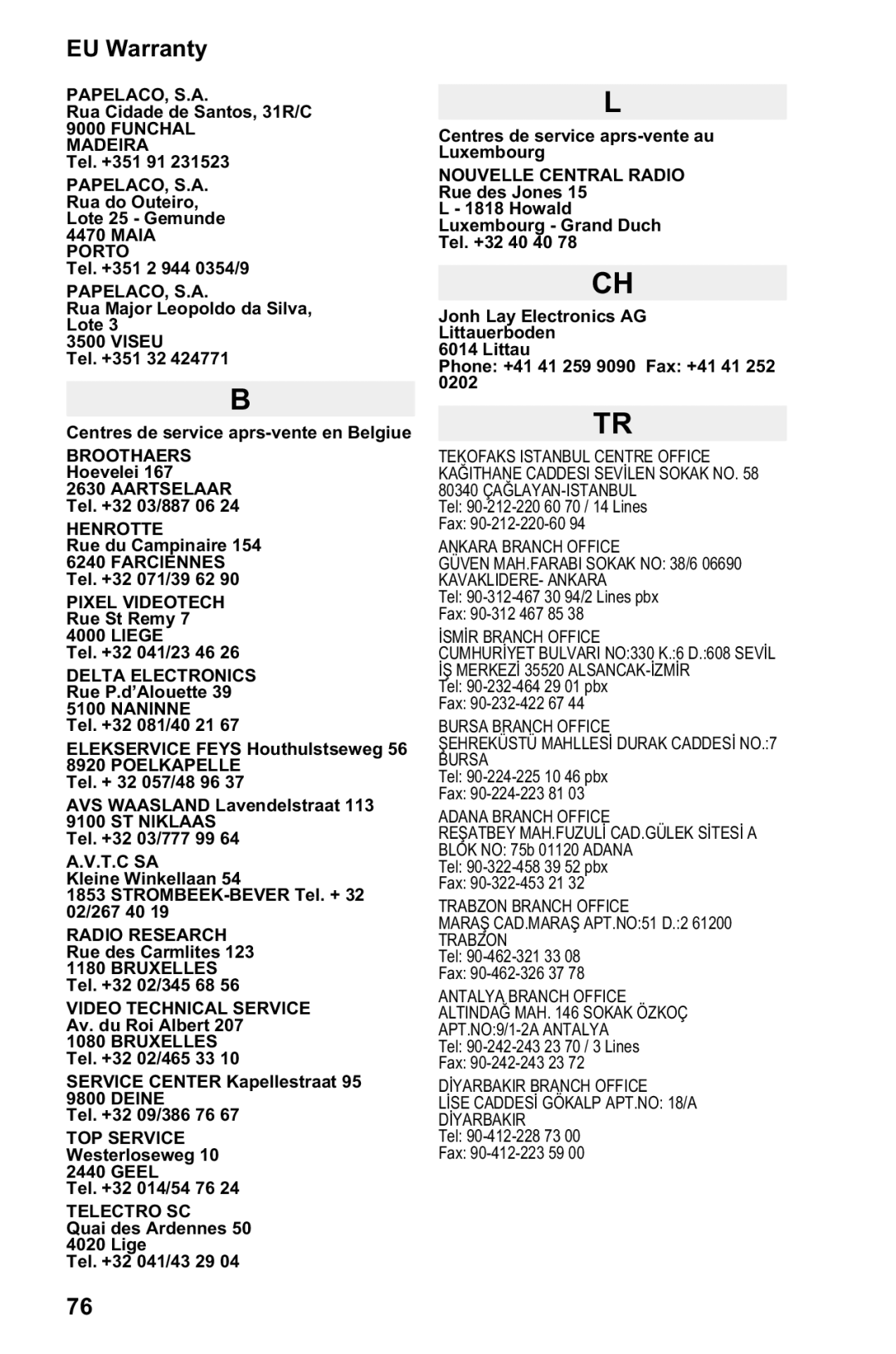 Panasonic EB-GD95 operating instructions EU Warranty 