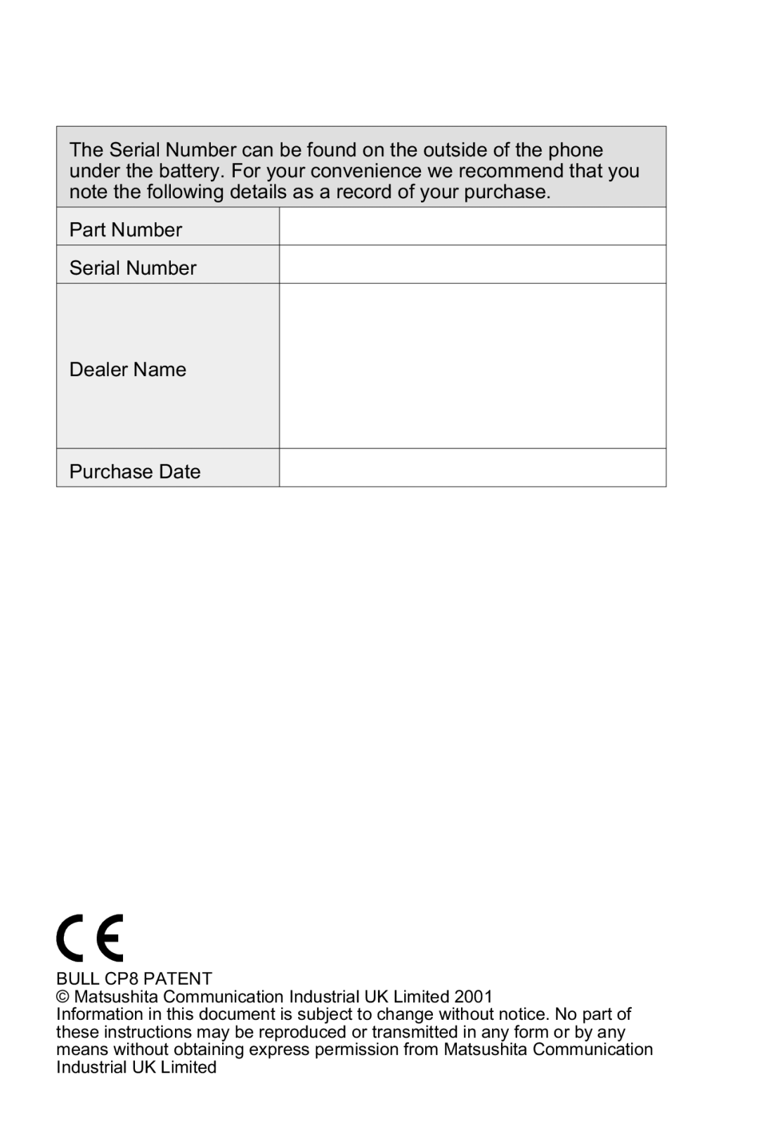 Panasonic EB-GD95 operating instructions Bull CP8 Patent 