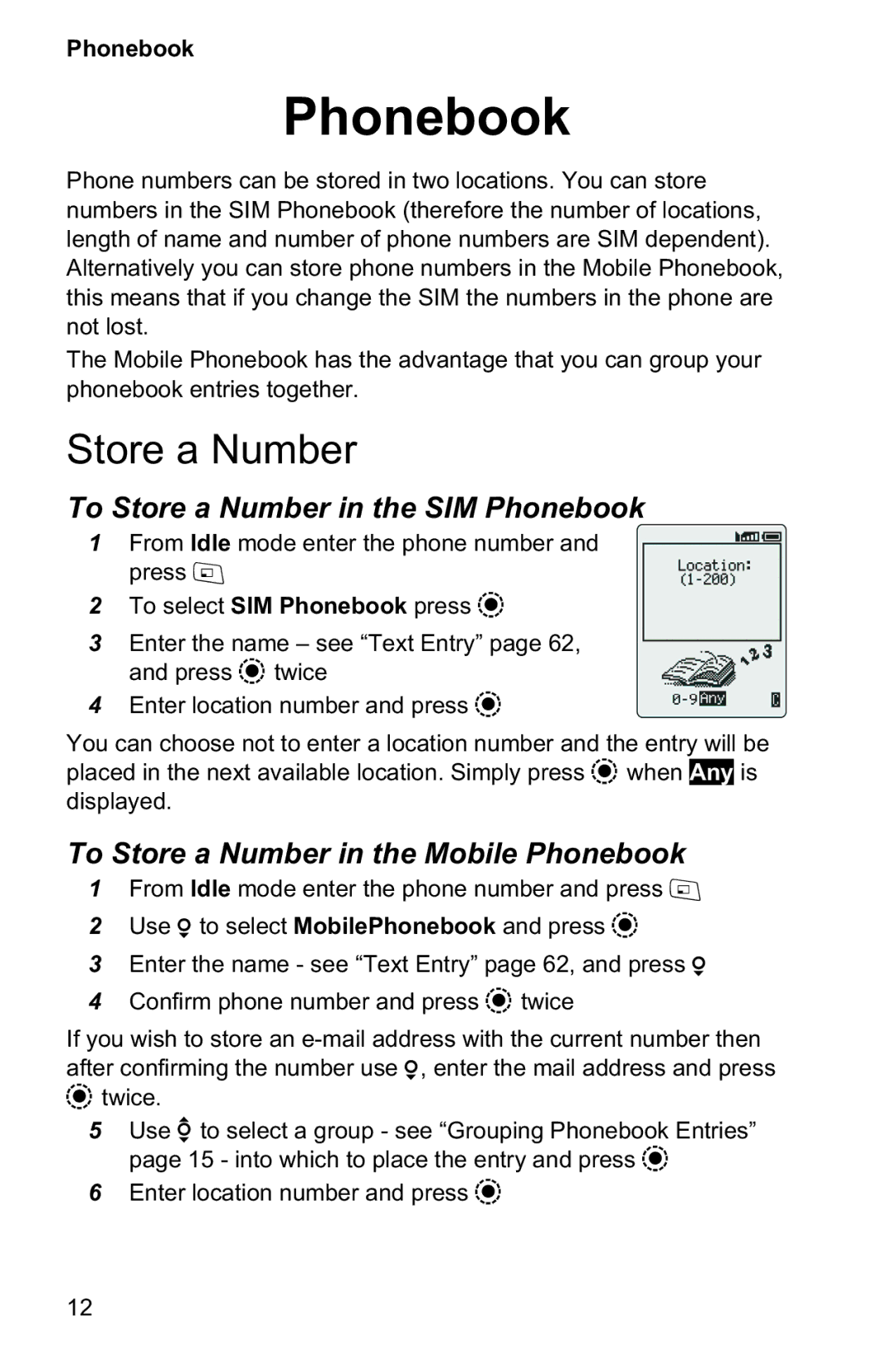 Panasonic EB-GD96 To Store a Number in the SIM Phonebook, To Store a Number in the Mobile Phonebook 