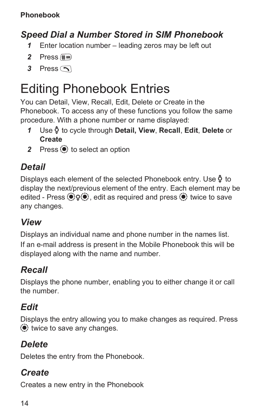 Panasonic EB-GD96 operating instructions Editing Phonebook Entries 