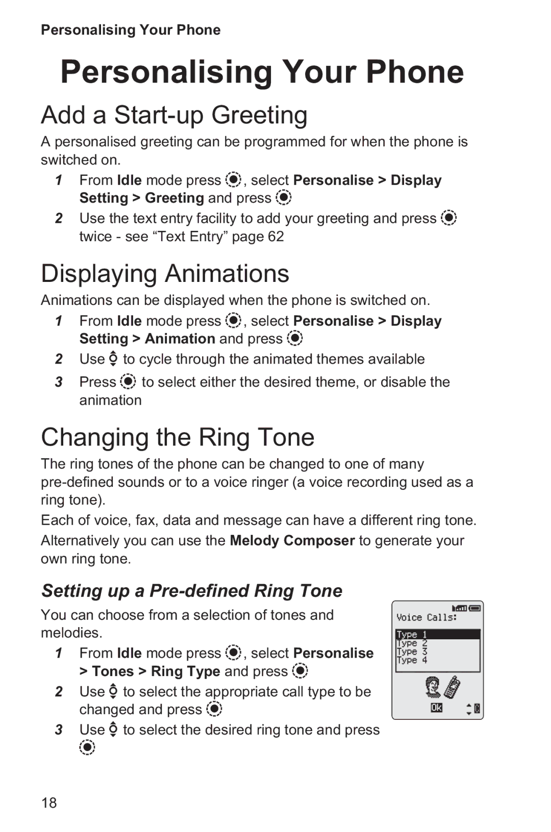 Panasonic EB-GD96 Personalising Your Phone, Add a Start-up Greeting, Displaying Animations, Changing the Ring Tone 