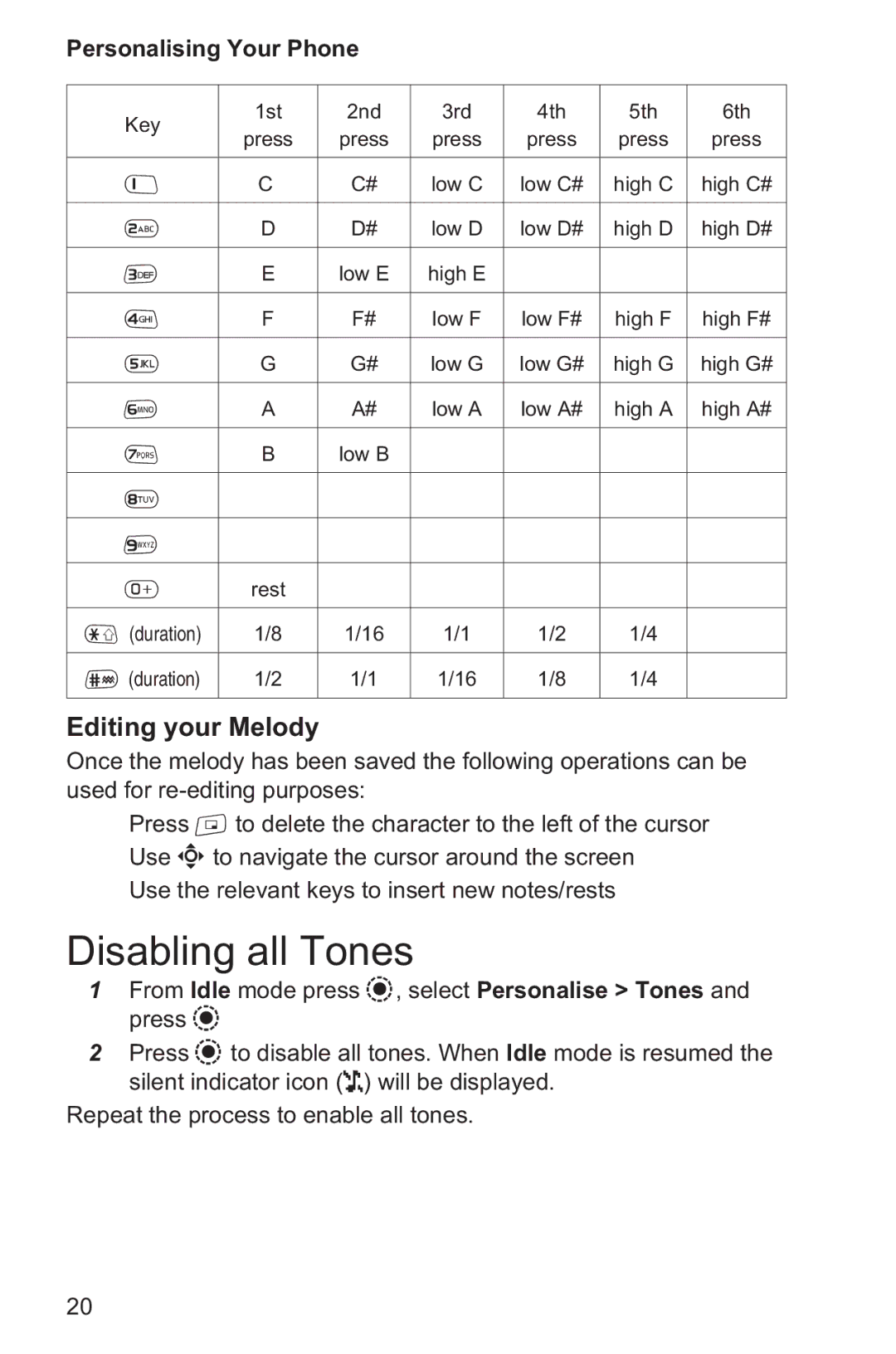 Panasonic EB-GD96 operating instructions Disabling all Tones, Editing your Melody 