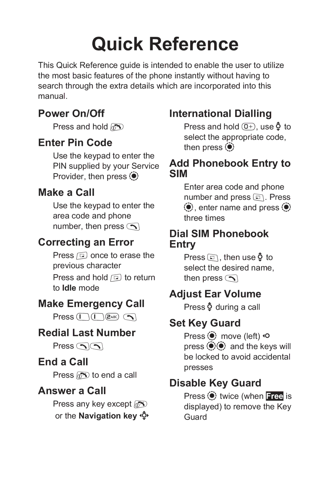 Panasonic EB-GD96 operating instructions Quick Reference, Sim 