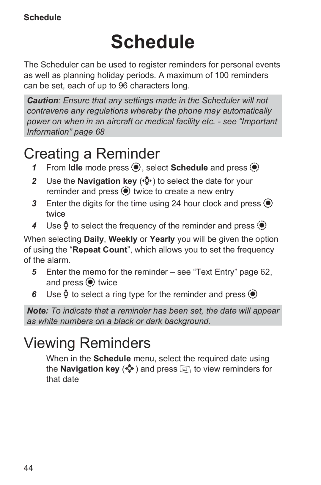 Panasonic EB-GD96 operating instructions Schedule, Creating a Reminder, Viewing Reminders 