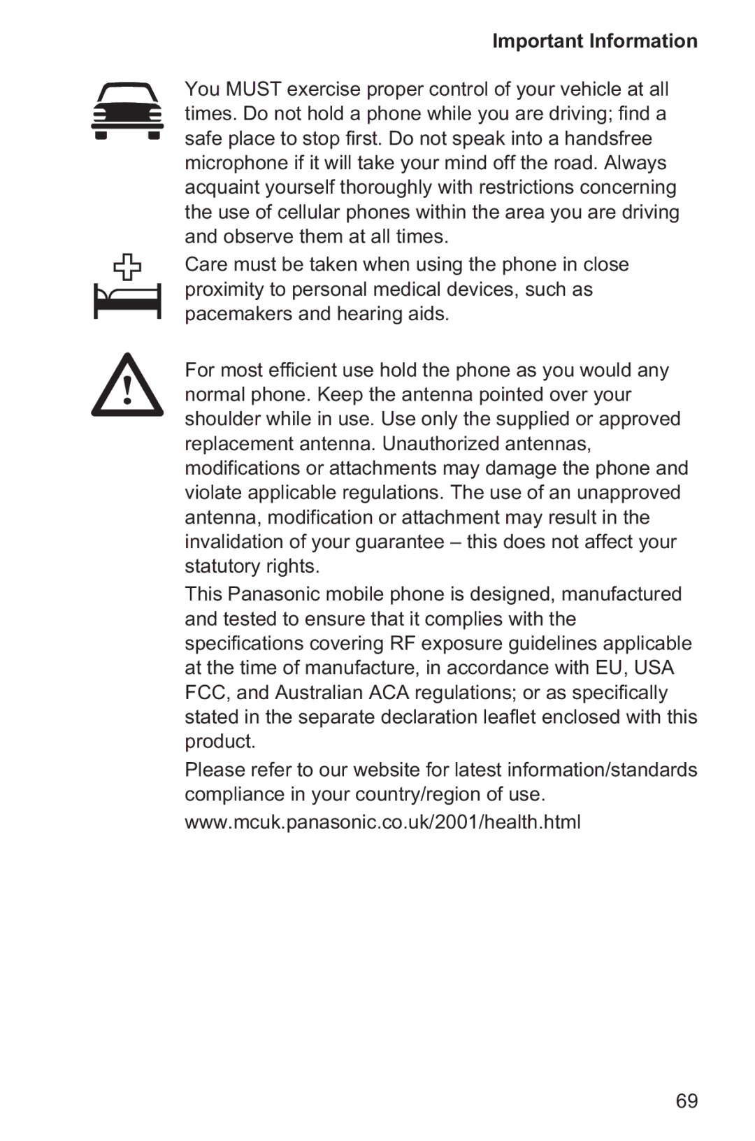 Panasonic EB-GD96 operating instructions Important Information 