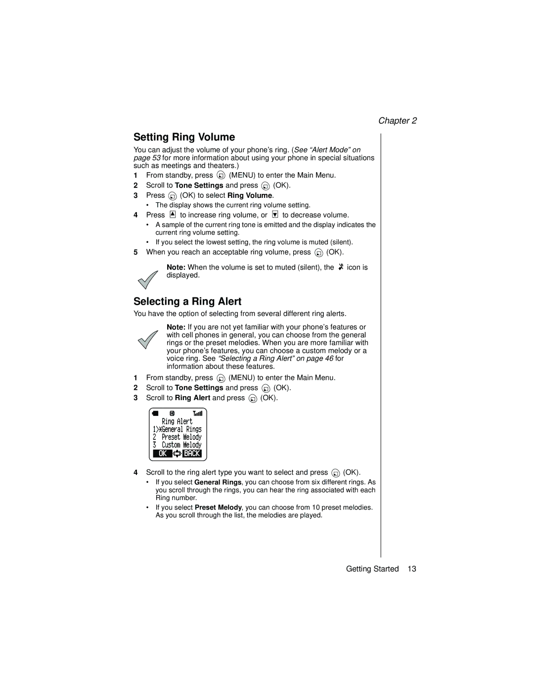 Panasonic EB-TX310 operating instructions Setting Ring Volume, Selecting a Ring Alert 