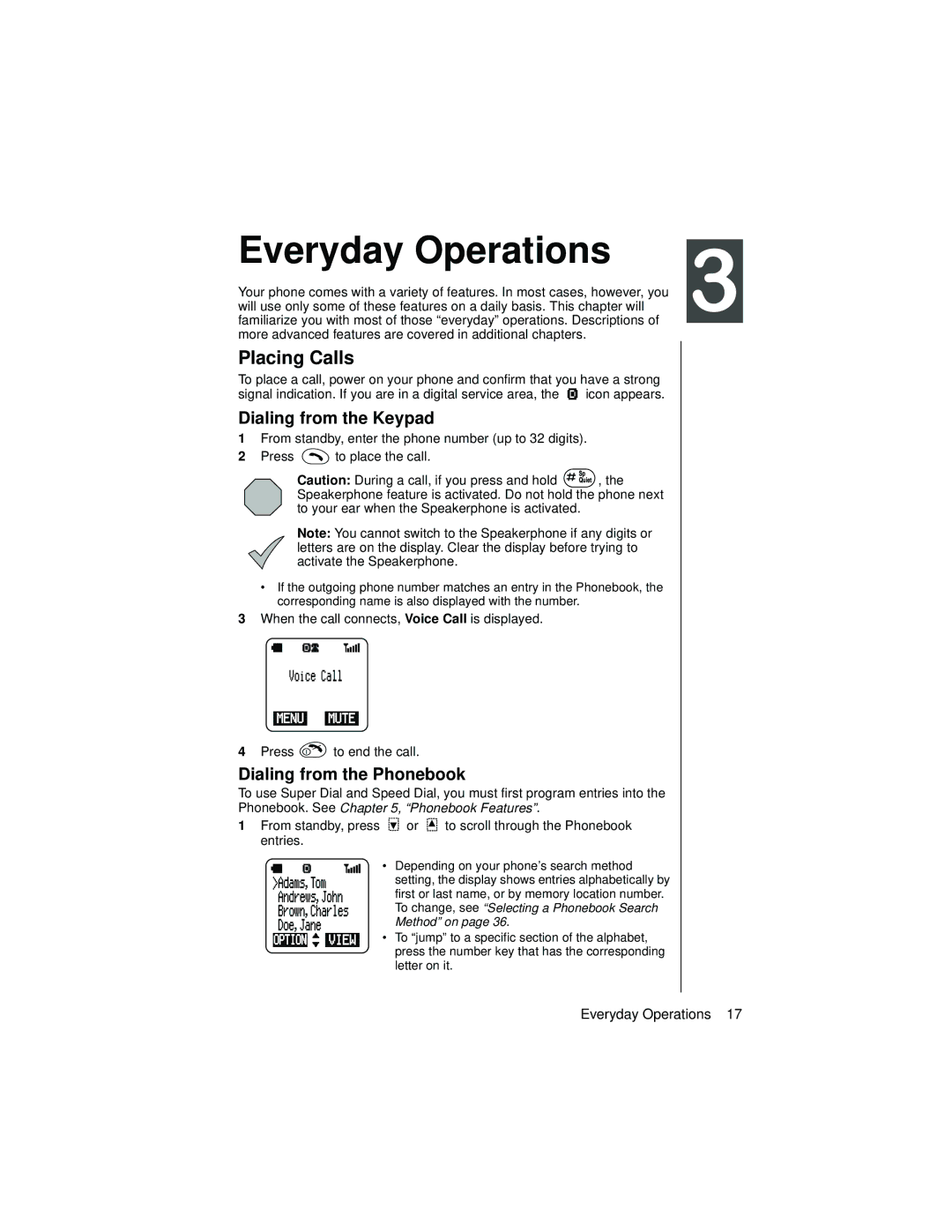 Panasonic EB-TX310 Everyday Operations, Placing Calls, Dialing from the Keypad, Dialing from the Phonebook 