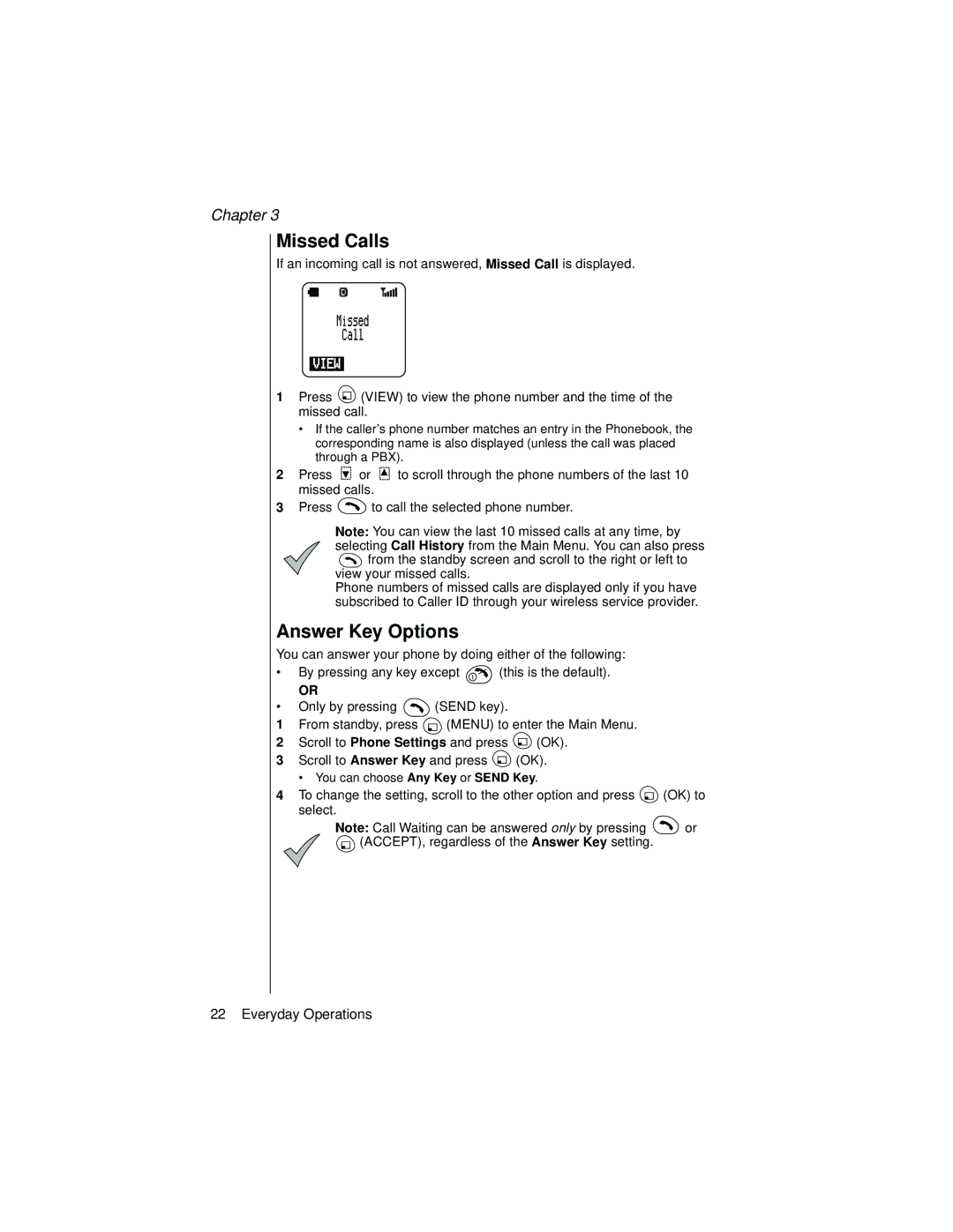 Panasonic EB-TX310 operating instructions Missed Calls, Answer Key Options 