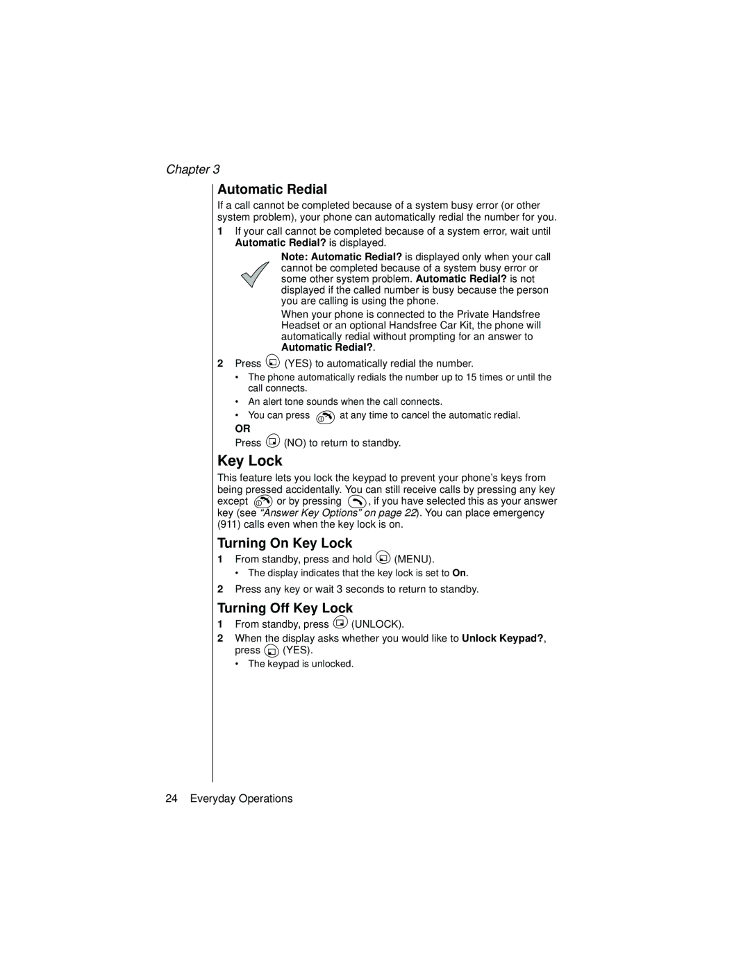 Panasonic EB-TX310 operating instructions Automatic Redial, Turning On Key Lock, Turning Off Key Lock 