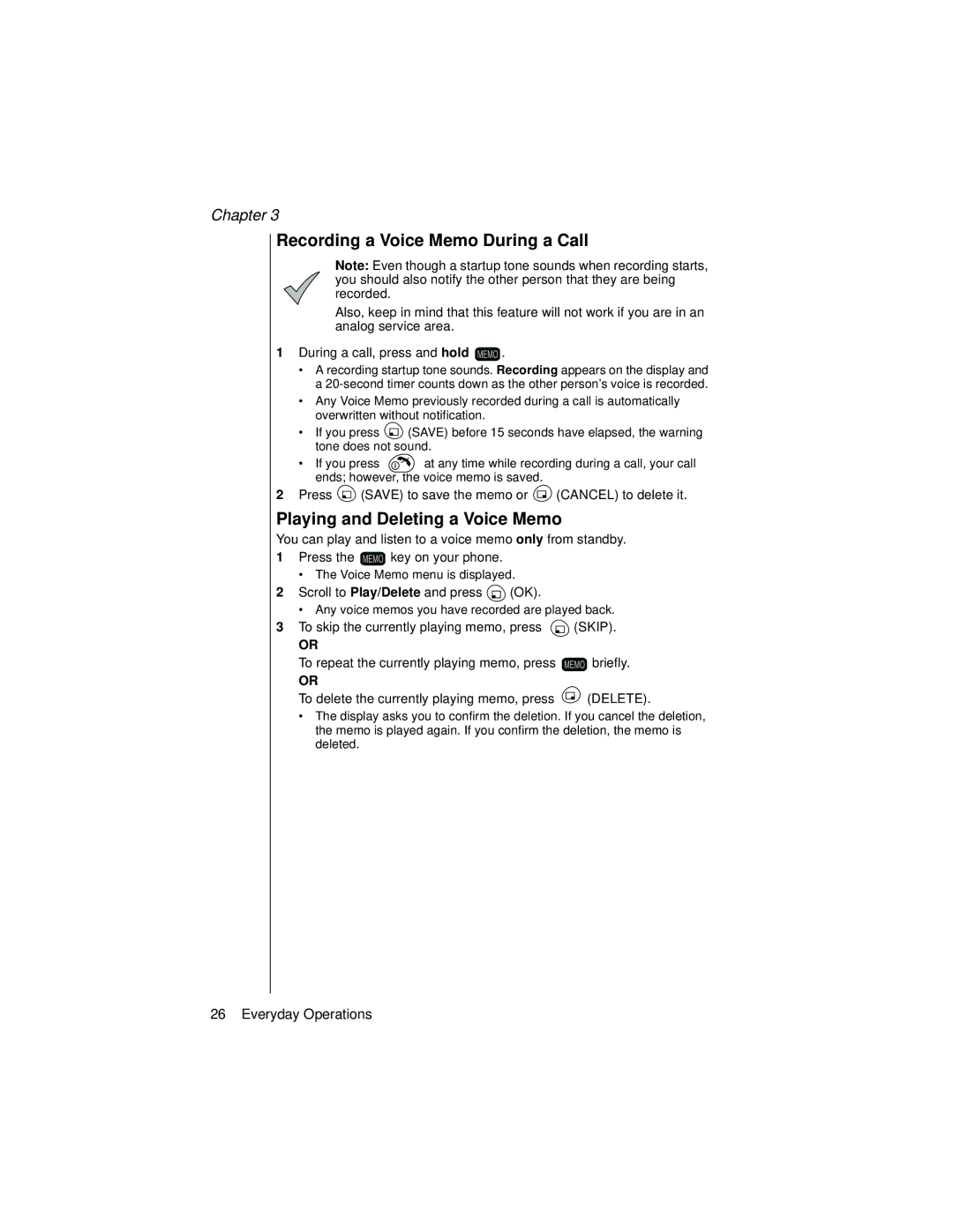 Panasonic EB-TX310 operating instructions Recording a Voice Memo During a Call, Playing and Deleting a Voice Memo 