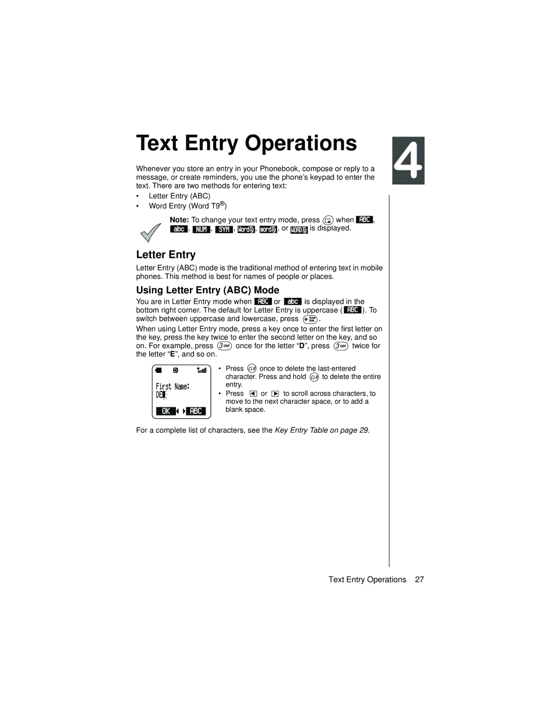 Panasonic EB-TX310 operating instructions Text Entry Operations, Using Letter Entry ABC Mode 