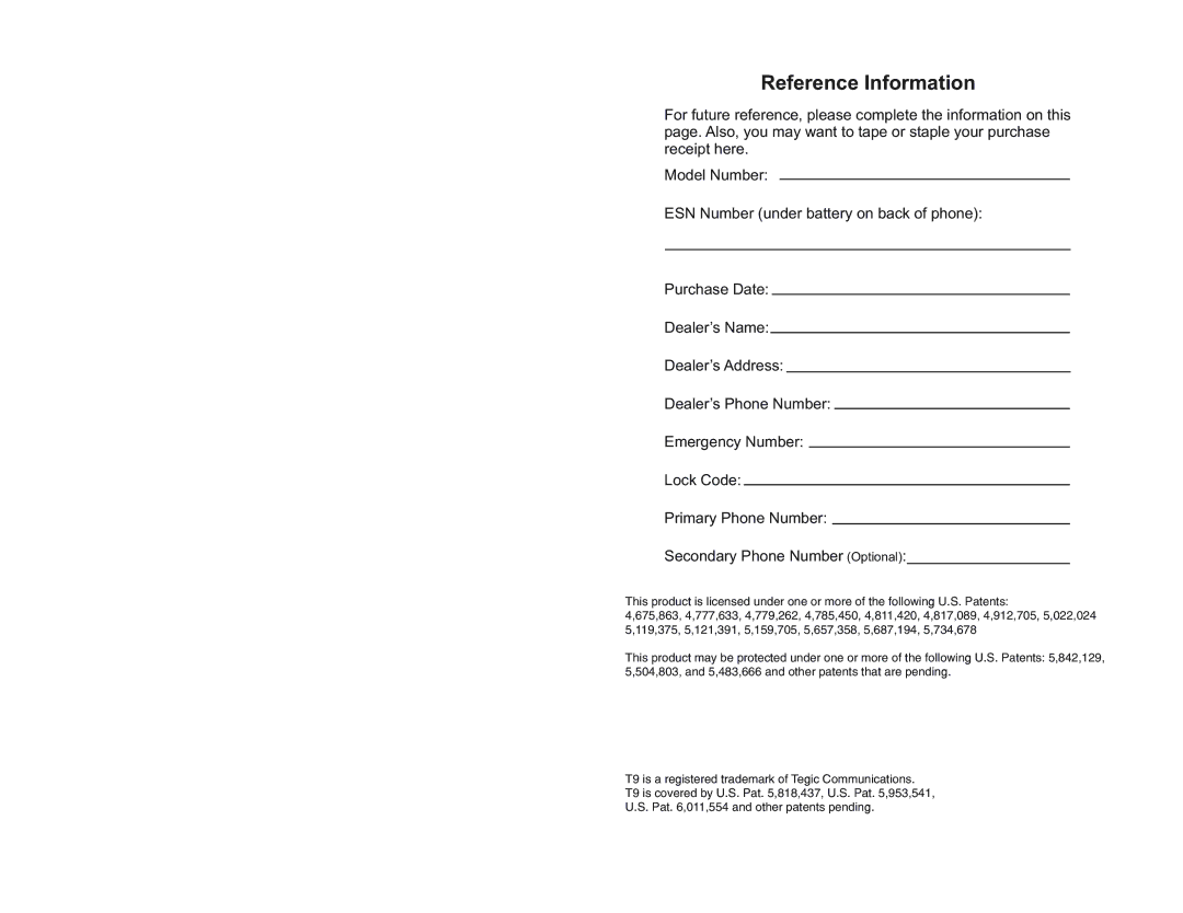 Panasonic EB-TX310 operating instructions Reference Information 