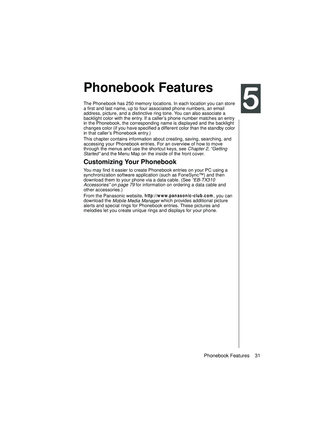 Panasonic EB-TX310 operating instructions Phonebook Features, Customizing Your Phonebook 