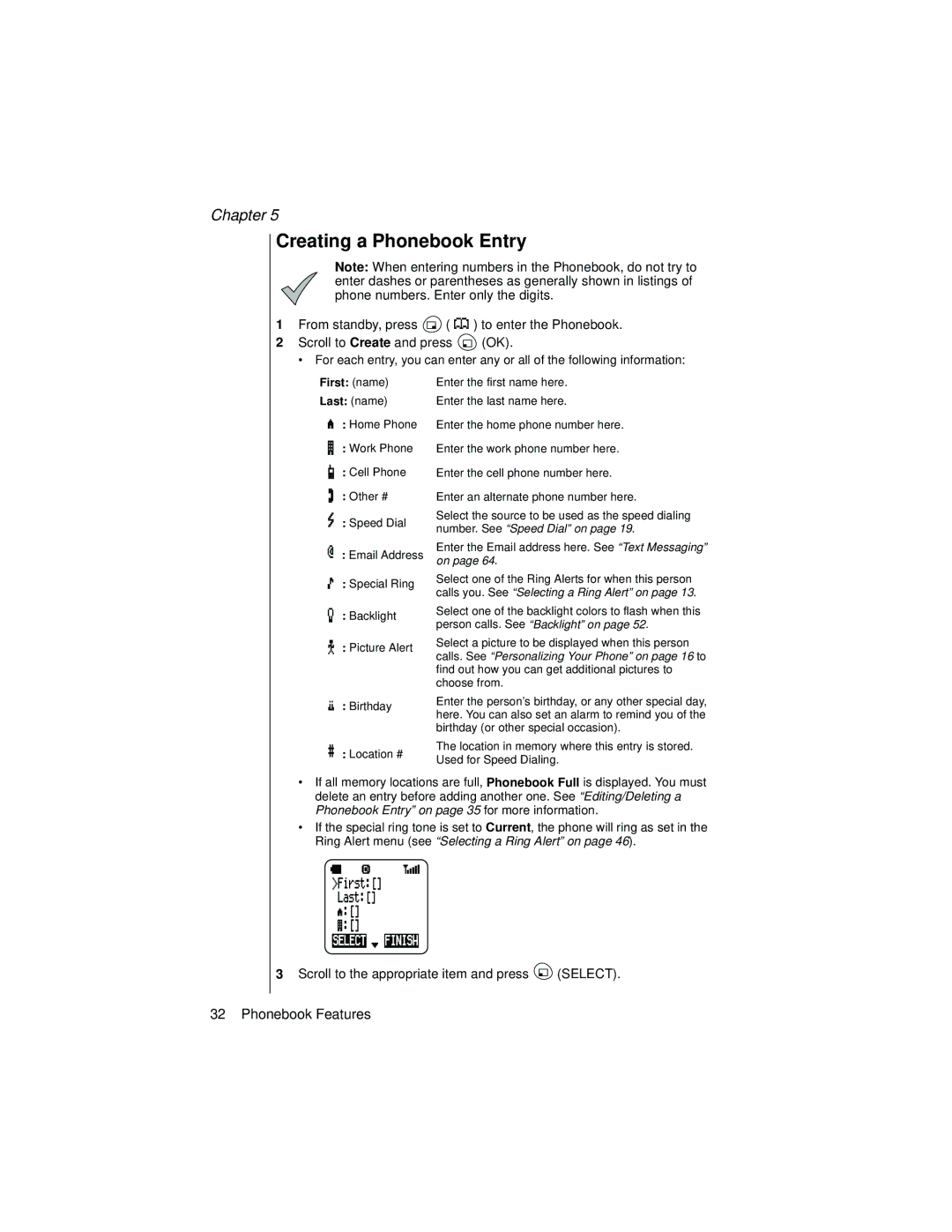 Panasonic EB-TX310 operating instructions Creating a Phonebook Entry, First name Last name 