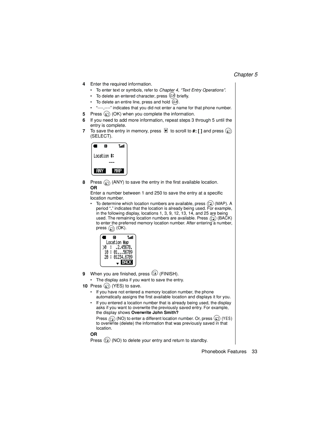 Panasonic EB-TX310 operating instructions Display shows Overwrite John Smith? 