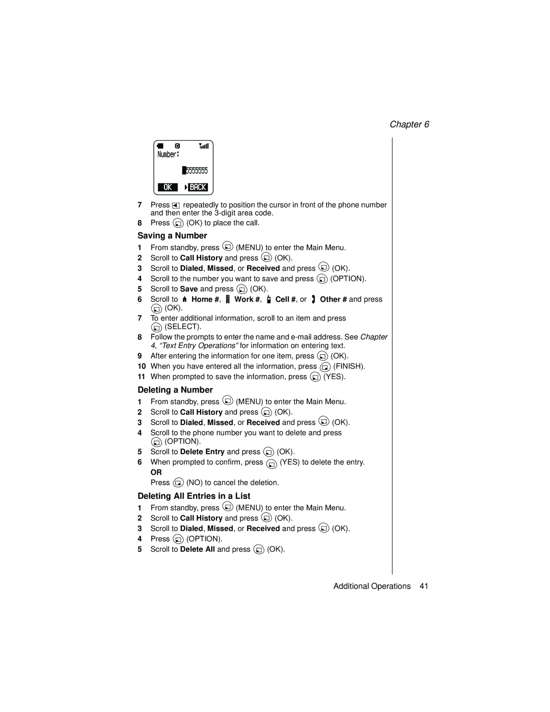 Panasonic EB-TX310 operating instructions Saving a Number, Deleting a Number, Deleting All Entries in a List 