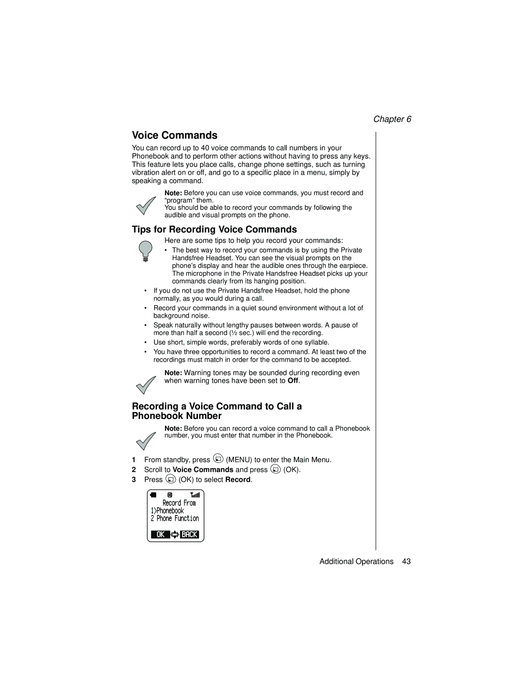 Panasonic EB-TX310 Tips for Recording Voice Commands, Recording a Voice Command to Call a Phonebook Number 