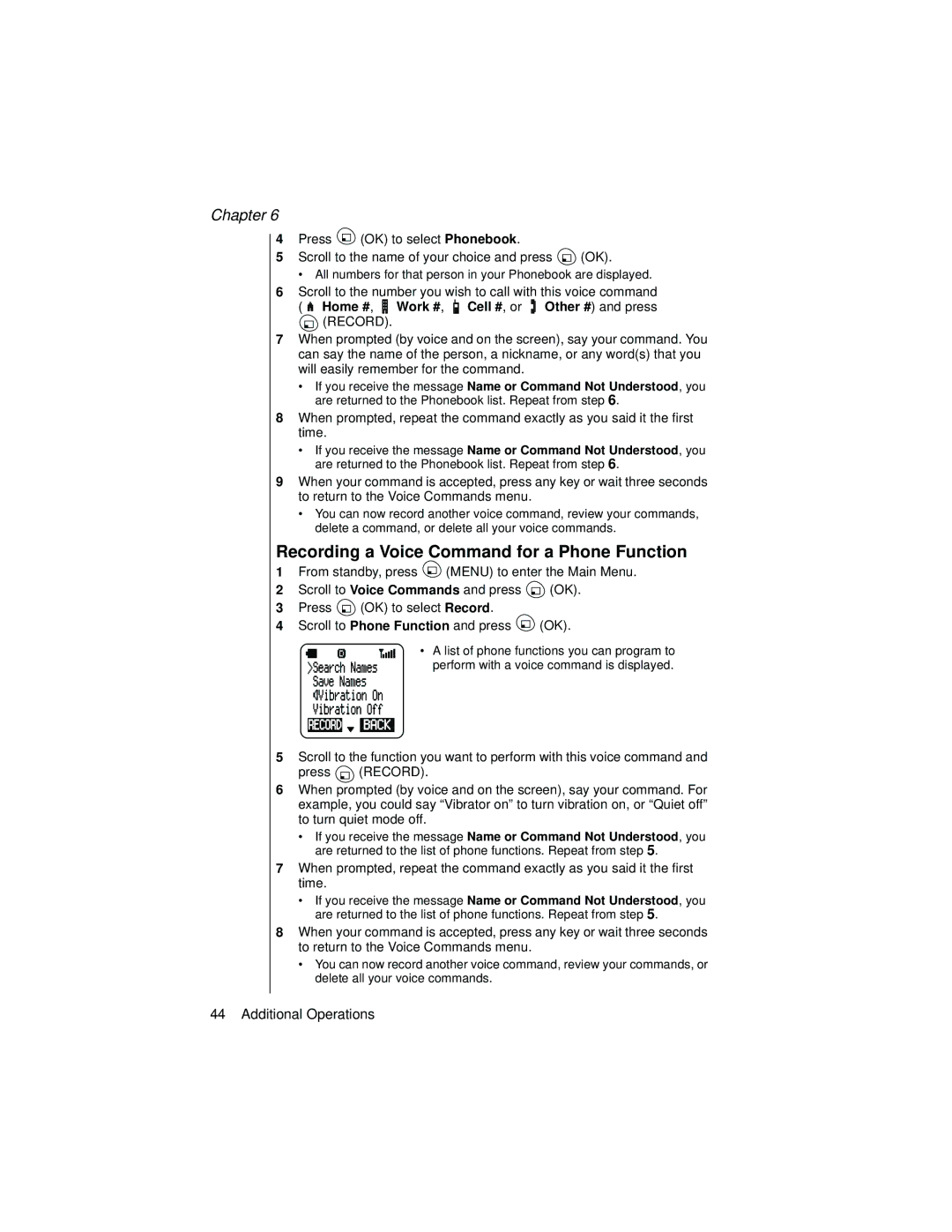 Panasonic EB-TX310 Recording a Voice Command for a Phone Function, Home #, Work #, Cell #, or Other # and press 