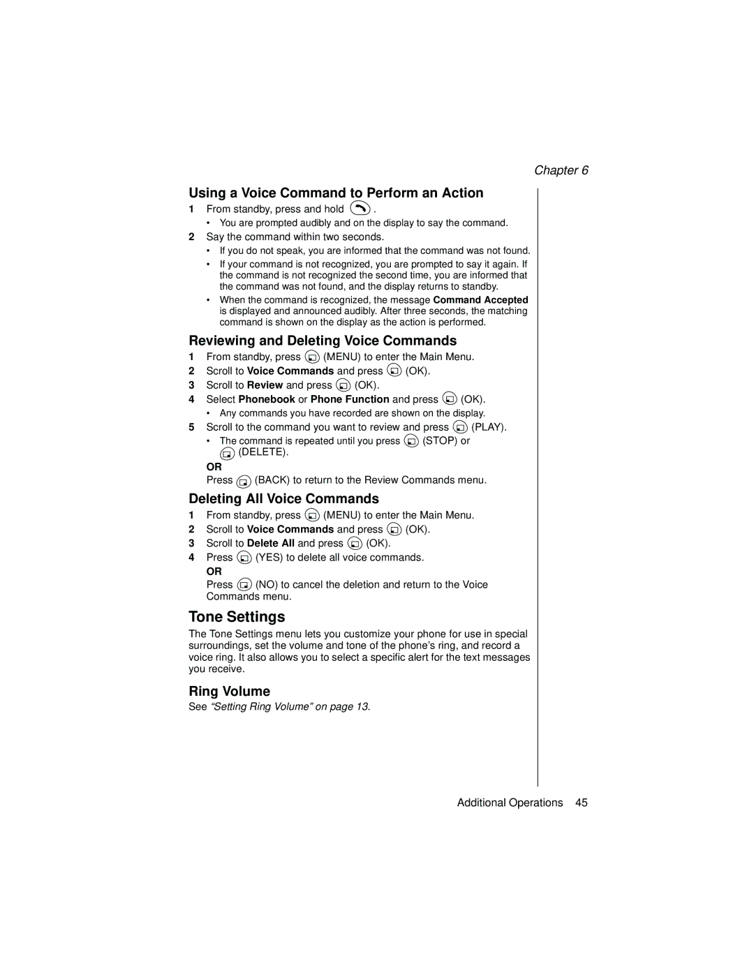 Panasonic EB-TX310 Tone Settings, Using a Voice Command to Perform an Action, Reviewing and Deleting Voice Commands 