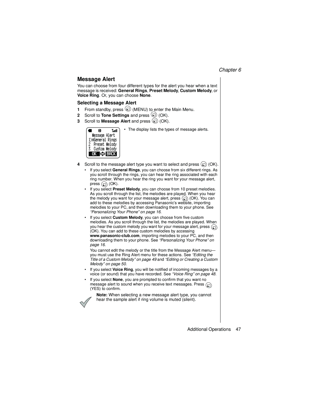 Panasonic EB-TX310 operating instructions Selecting a Message Alert 