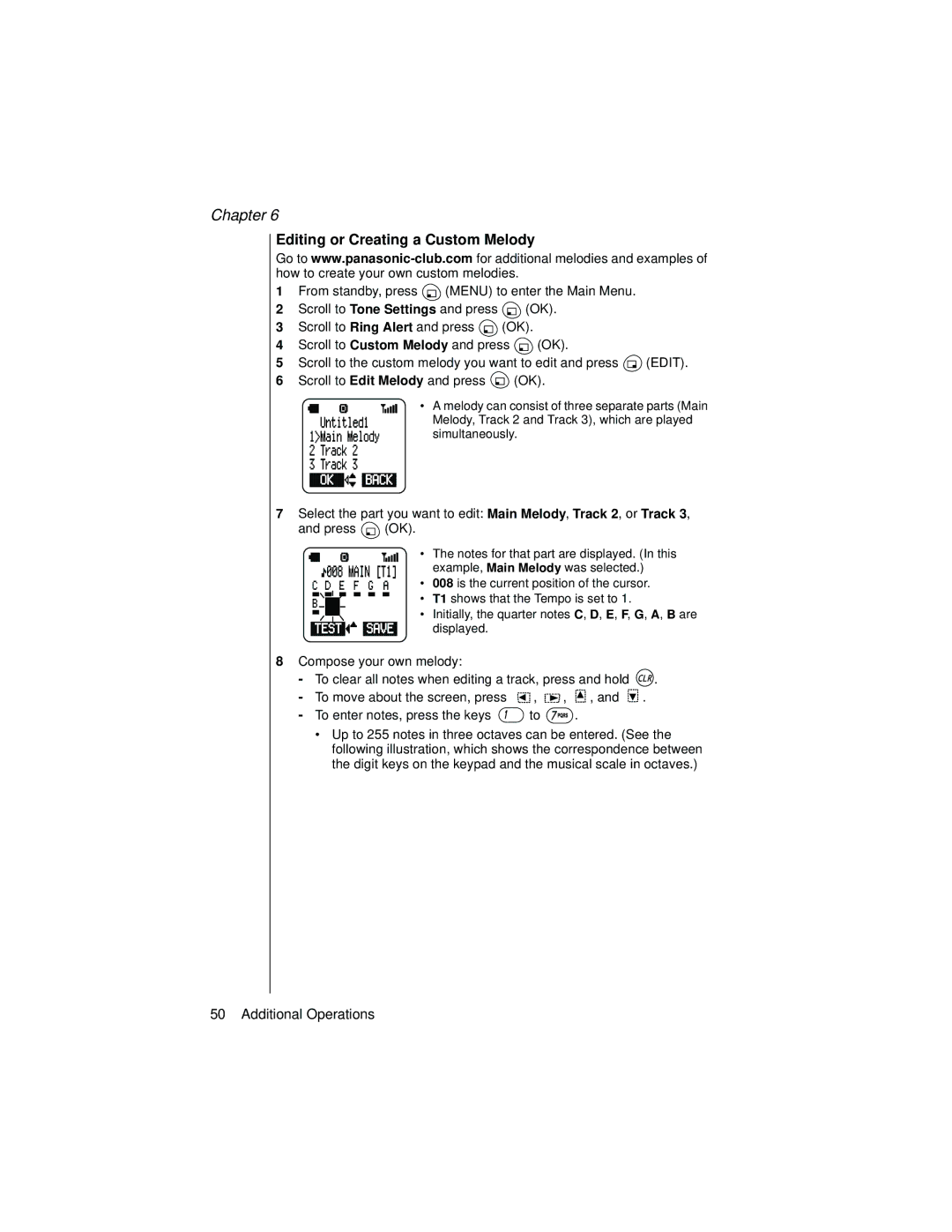 Panasonic EB-TX310 operating instructions Editing or Creating a Custom Melody 