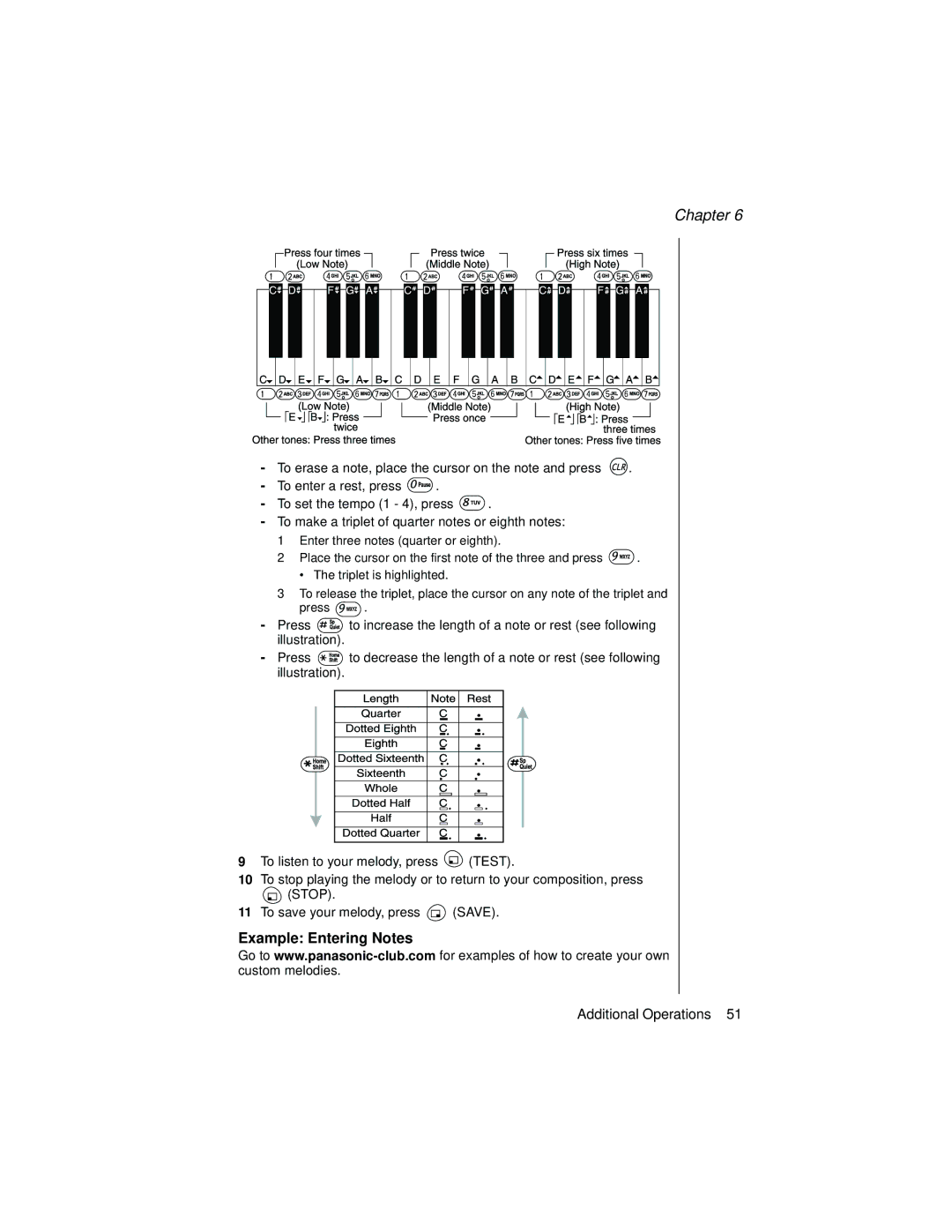 Panasonic EB-TX310 operating instructions Example Entering Notes 