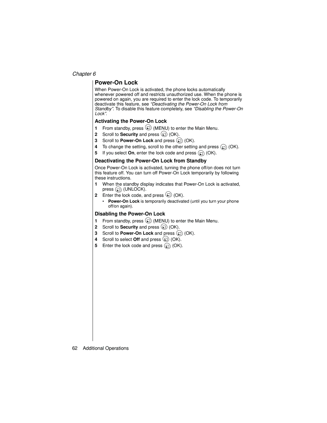 Panasonic EB-TX310 operating instructions Activating the Power-On Lock, Deactivating the Power-On Lock from Standby 