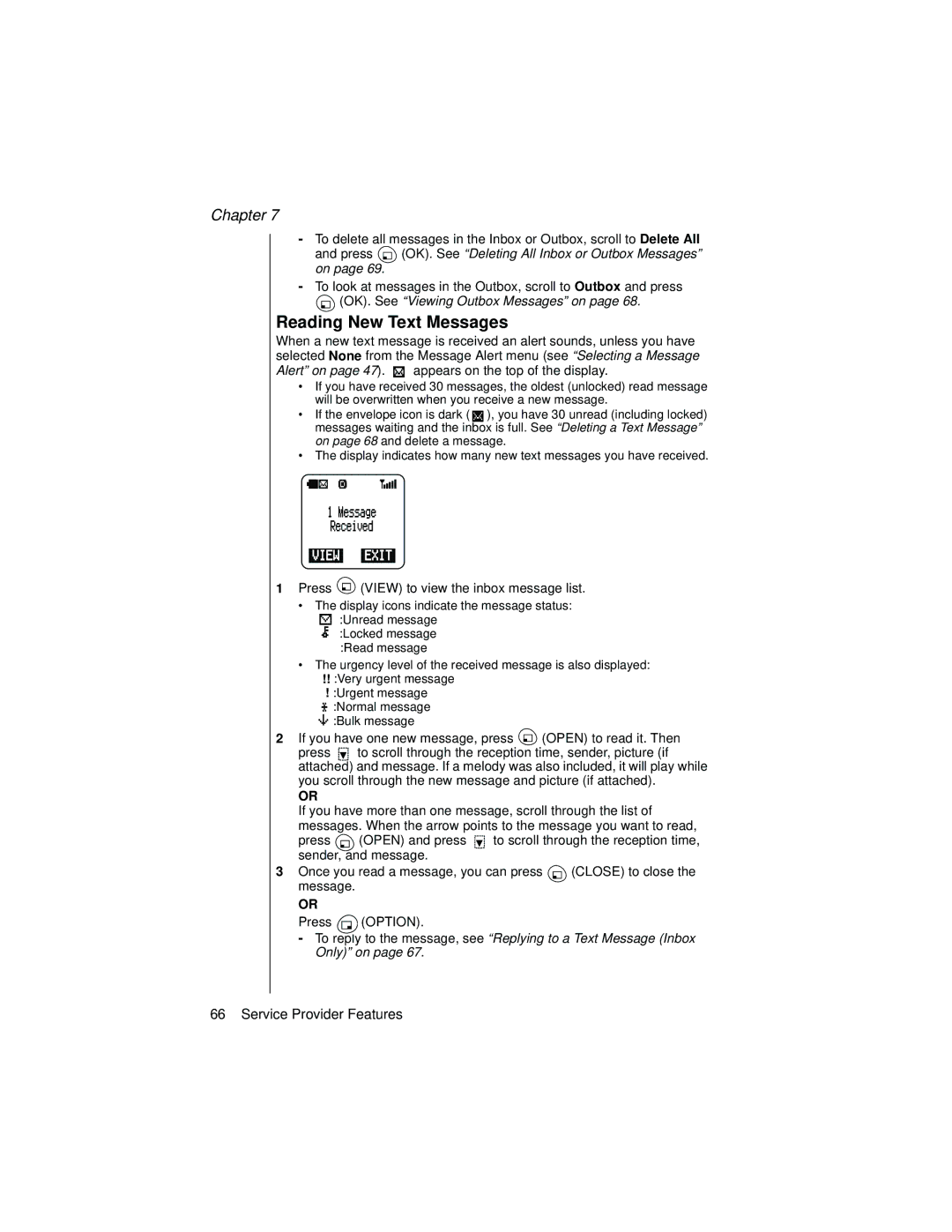 Panasonic EB-TX310 operating instructions Reading New Text Messages 