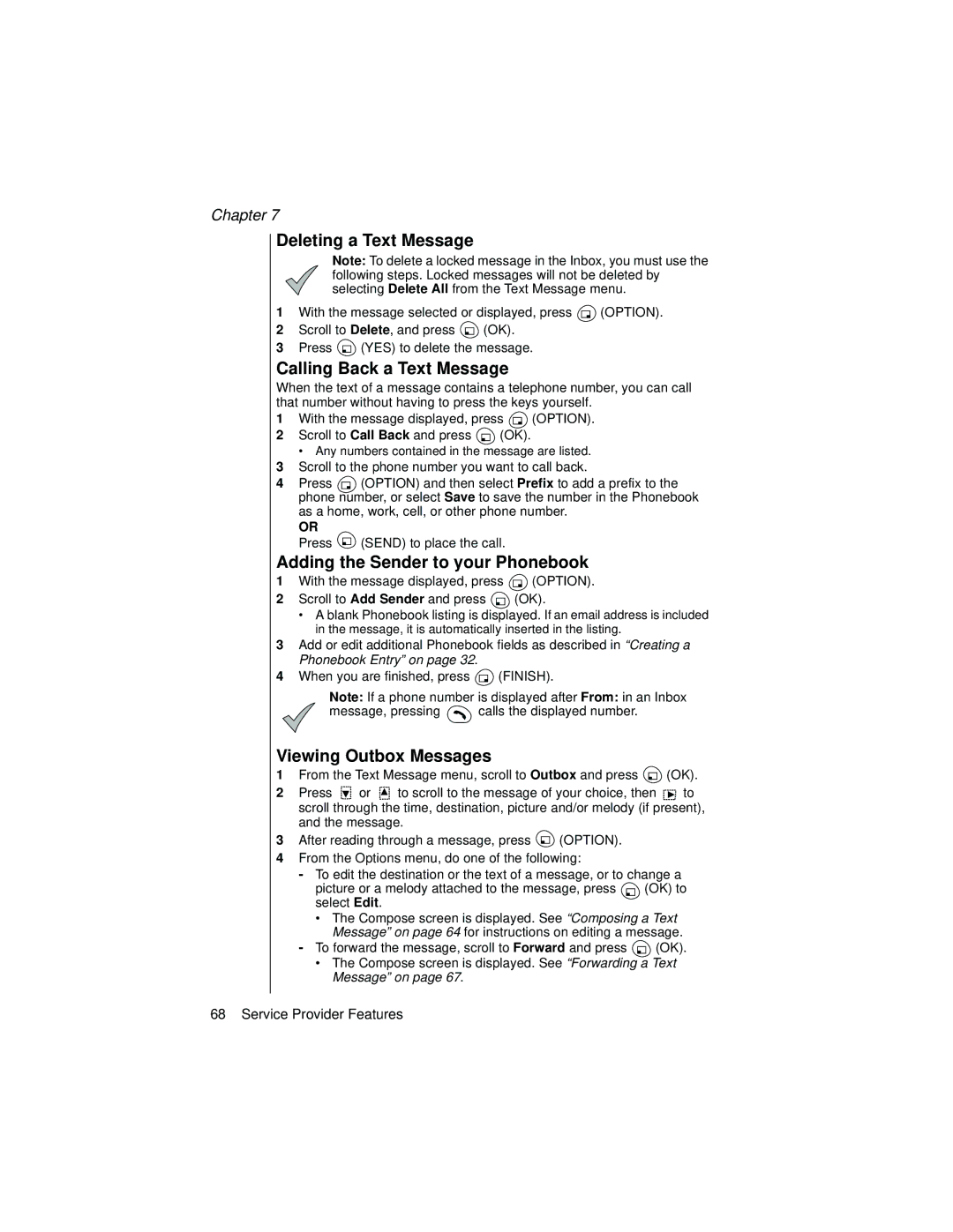 Panasonic EB-TX310 Deleting a Text Message, Calling Back a Text Message, Adding the Sender to your Phonebook 