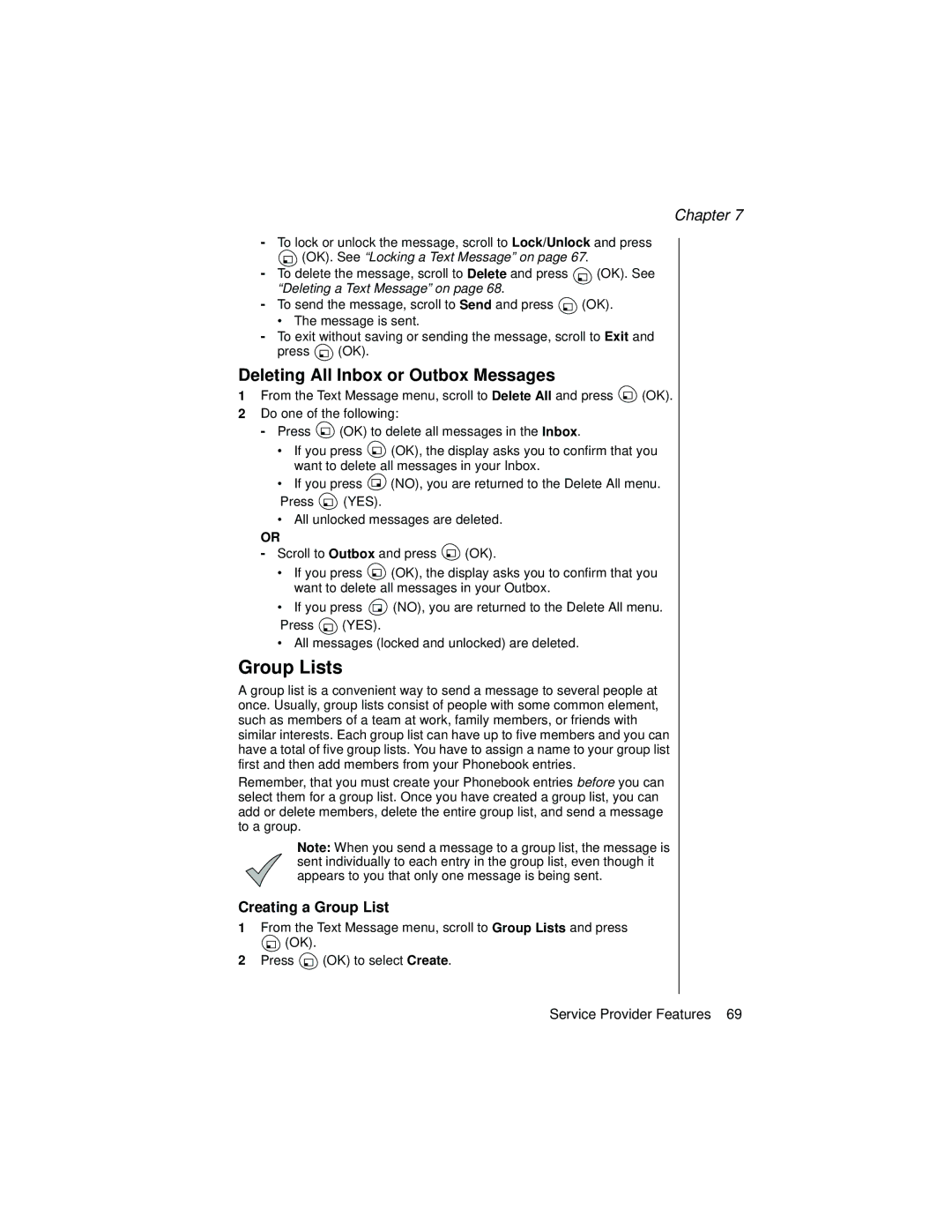 Panasonic EB-TX310 operating instructions Group Lists, Deleting All Inbox or Outbox Messages, Creating a Group List 