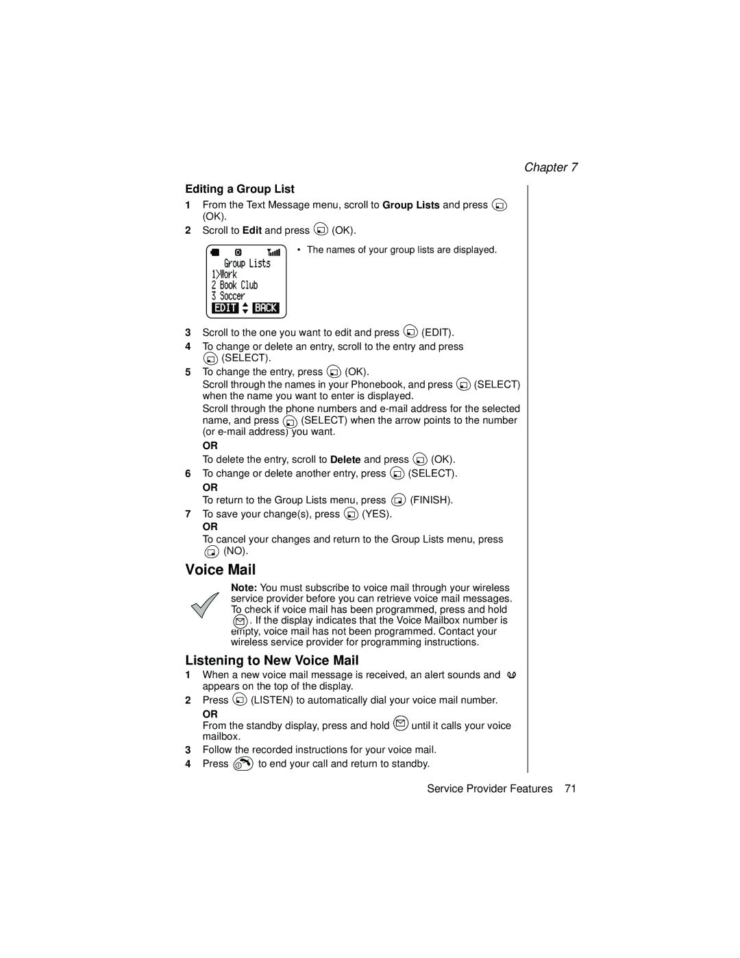 Panasonic EB-TX310 operating instructions Voice Mail, Editing a Group List 