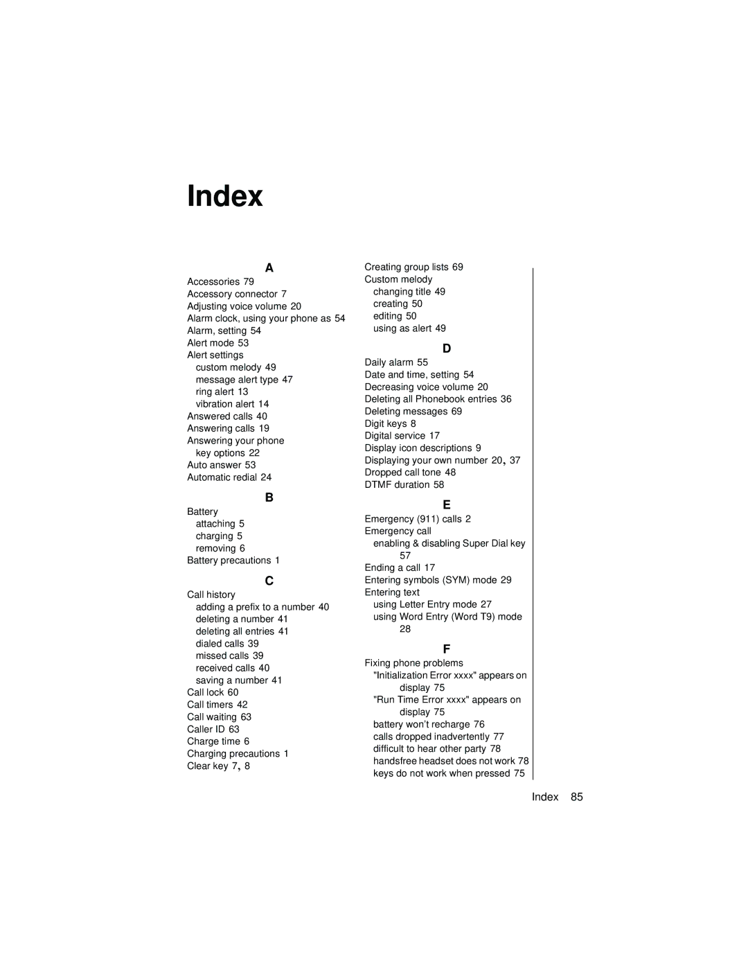 Panasonic EB-TX310 operating instructions Index 