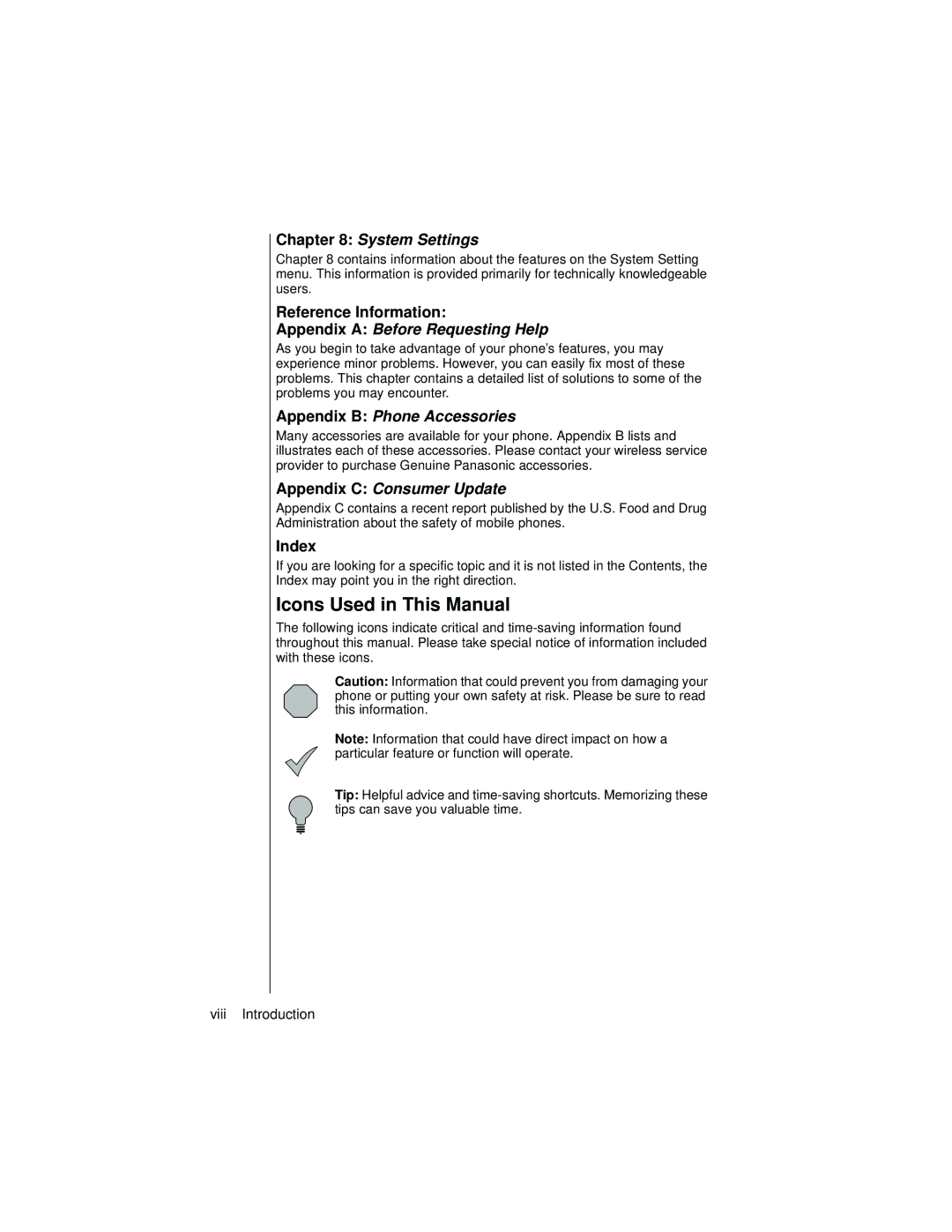 Panasonic EB-TX320 operating instructions Icons Used in This Manual, Reference Information, Index 