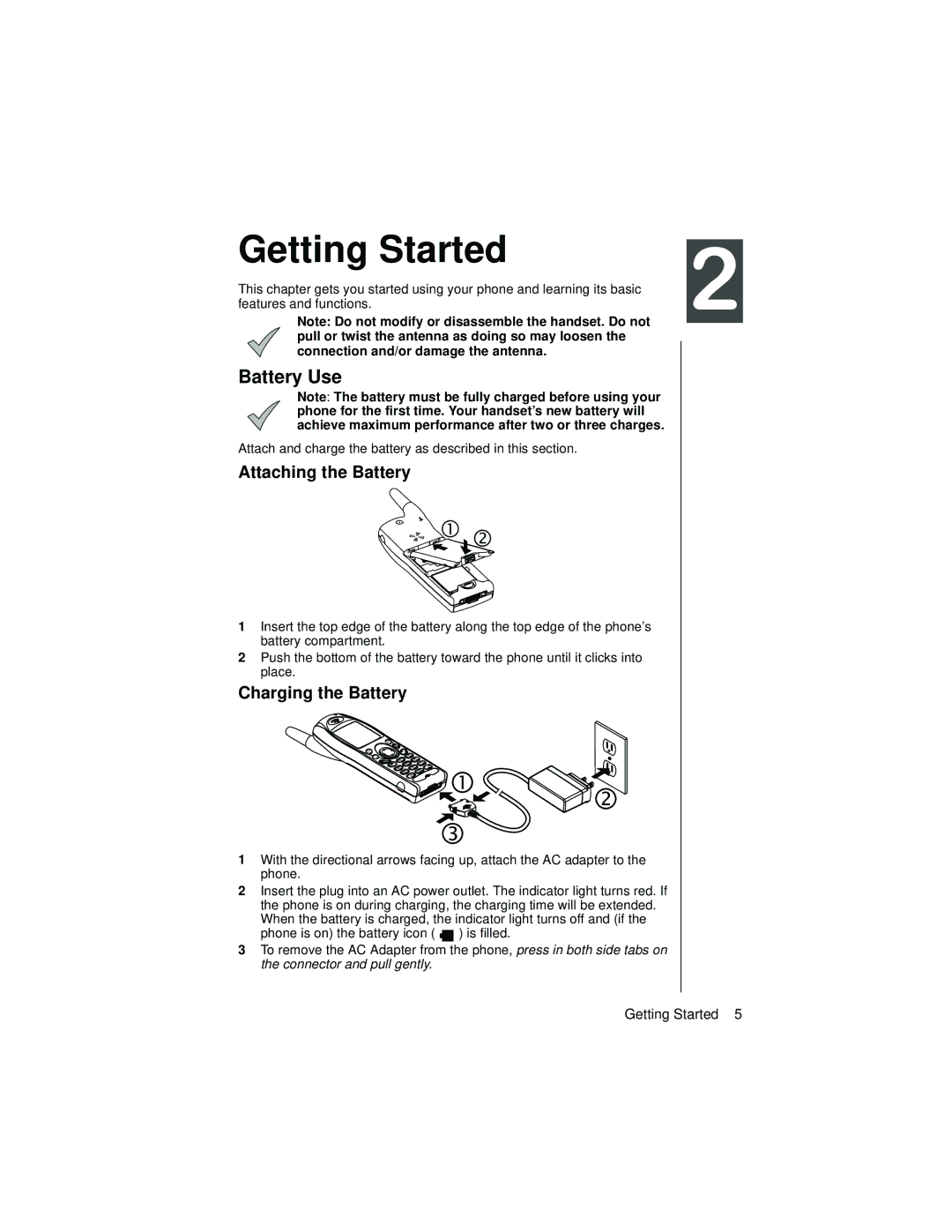 Panasonic EB-TX320 operating instructions Getting Started, Battery Use, Attaching the Battery, Charging the Battery 