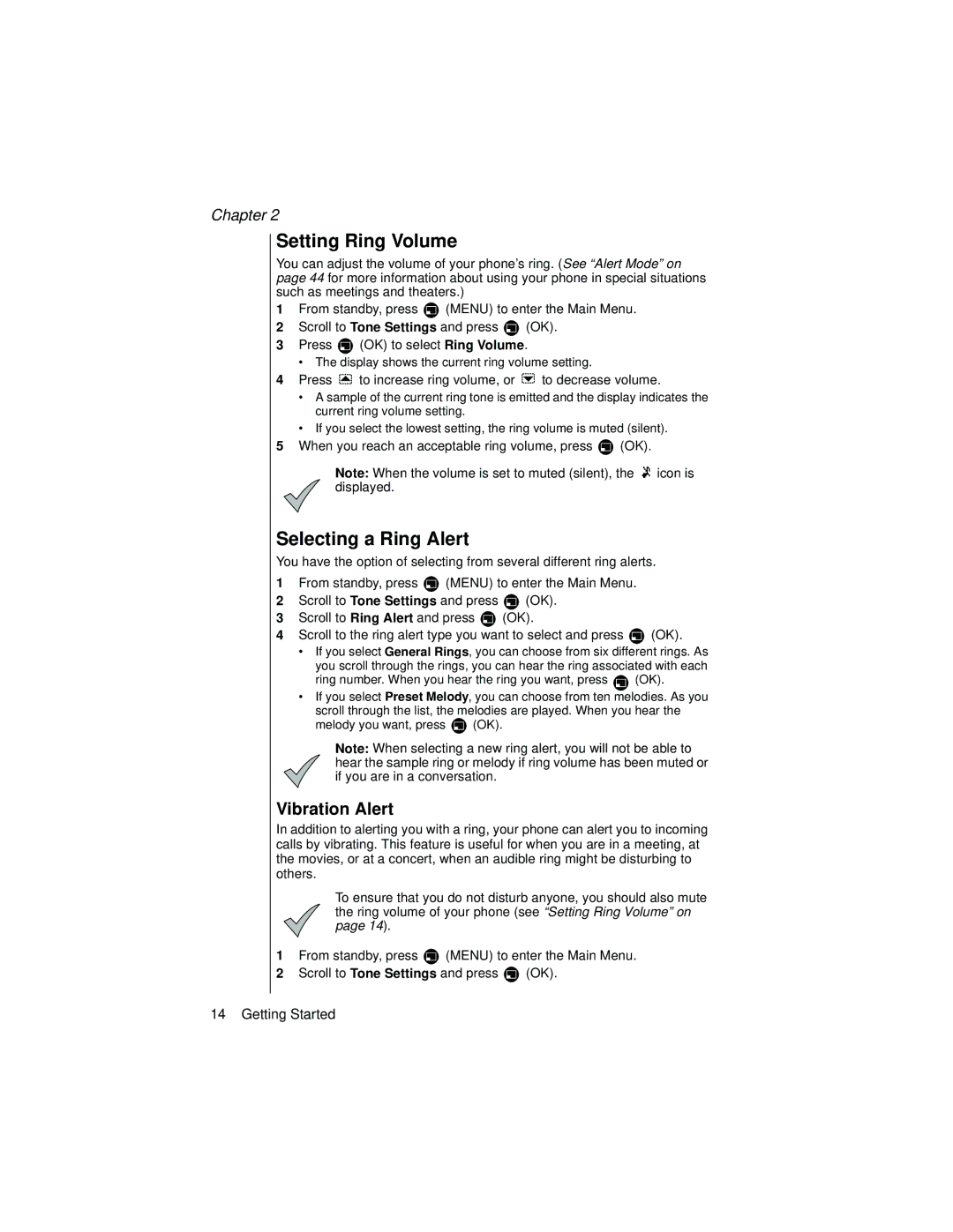 Panasonic EB-TX320 operating instructions Setting Ring Volume, Selecting a Ring Alert, Vibration Alert 