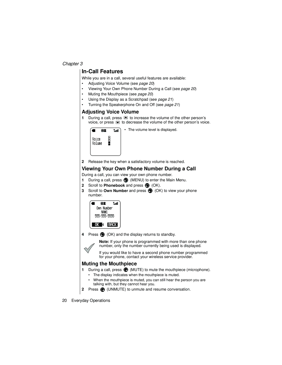 Panasonic EB-TX320 In-Call Features, Adjusting Voice Volume, Viewing Your Own Phone Number During a Call 