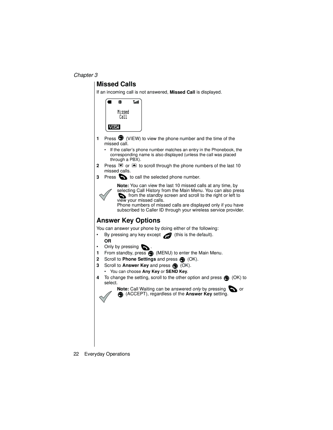 Panasonic EB-TX320 operating instructions Missed Calls, Answer Key Options 