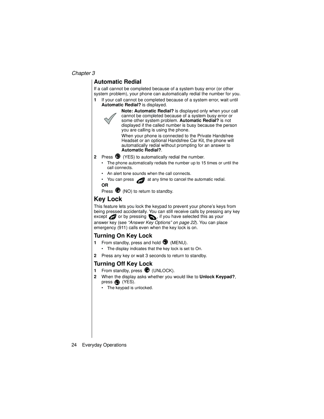 Panasonic EB-TX320 operating instructions Automatic Redial, Turning On Key Lock, Turning Off Key Lock 