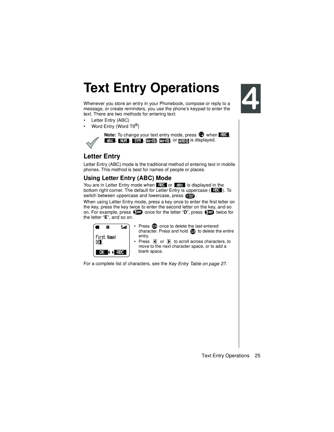 Panasonic EB-TX320 operating instructions Text Entry Operations, Using Letter Entry ABC Mode 