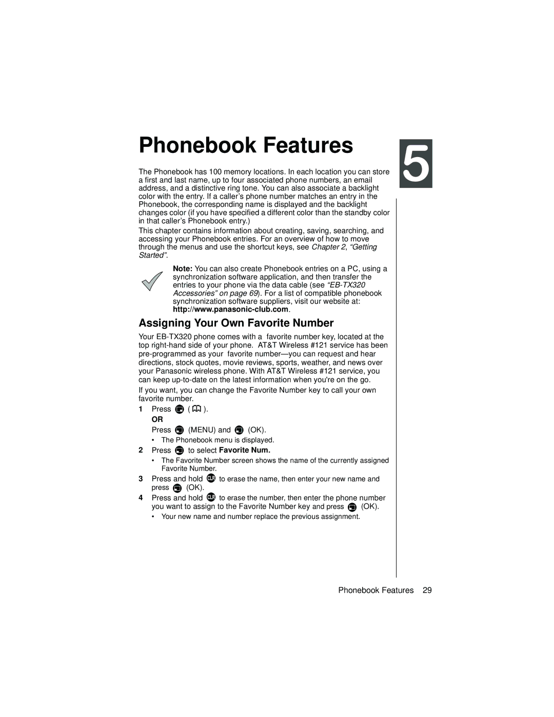 Panasonic EB-TX320 operating instructions Phonebook Features, Assigning Your Own Favorite Number 