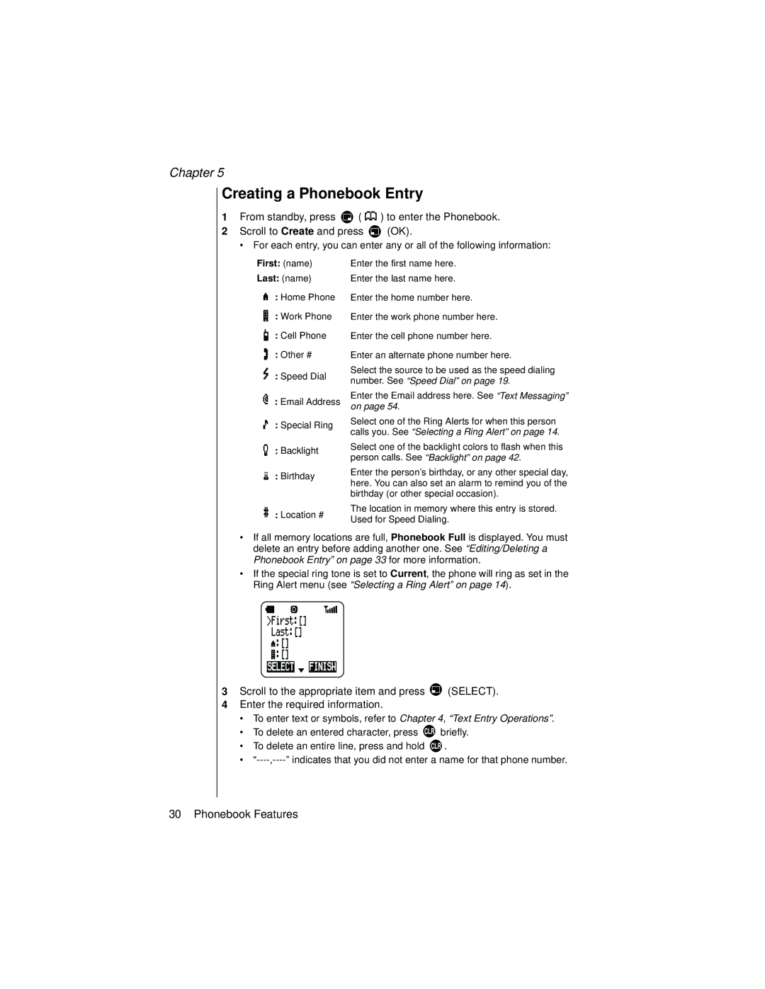 Panasonic EB-TX320 operating instructions Creating a Phonebook Entry, First name Last name 