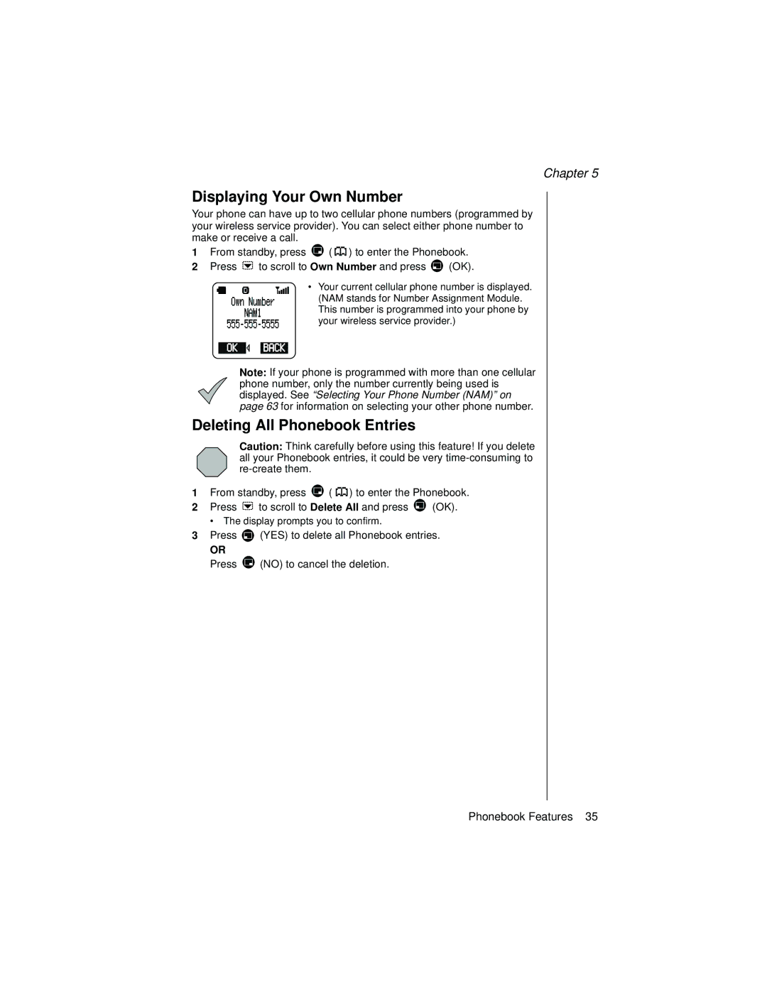 Panasonic EB-TX320 operating instructions Displaying Your Own Number, Deleting All Phonebook Entries 