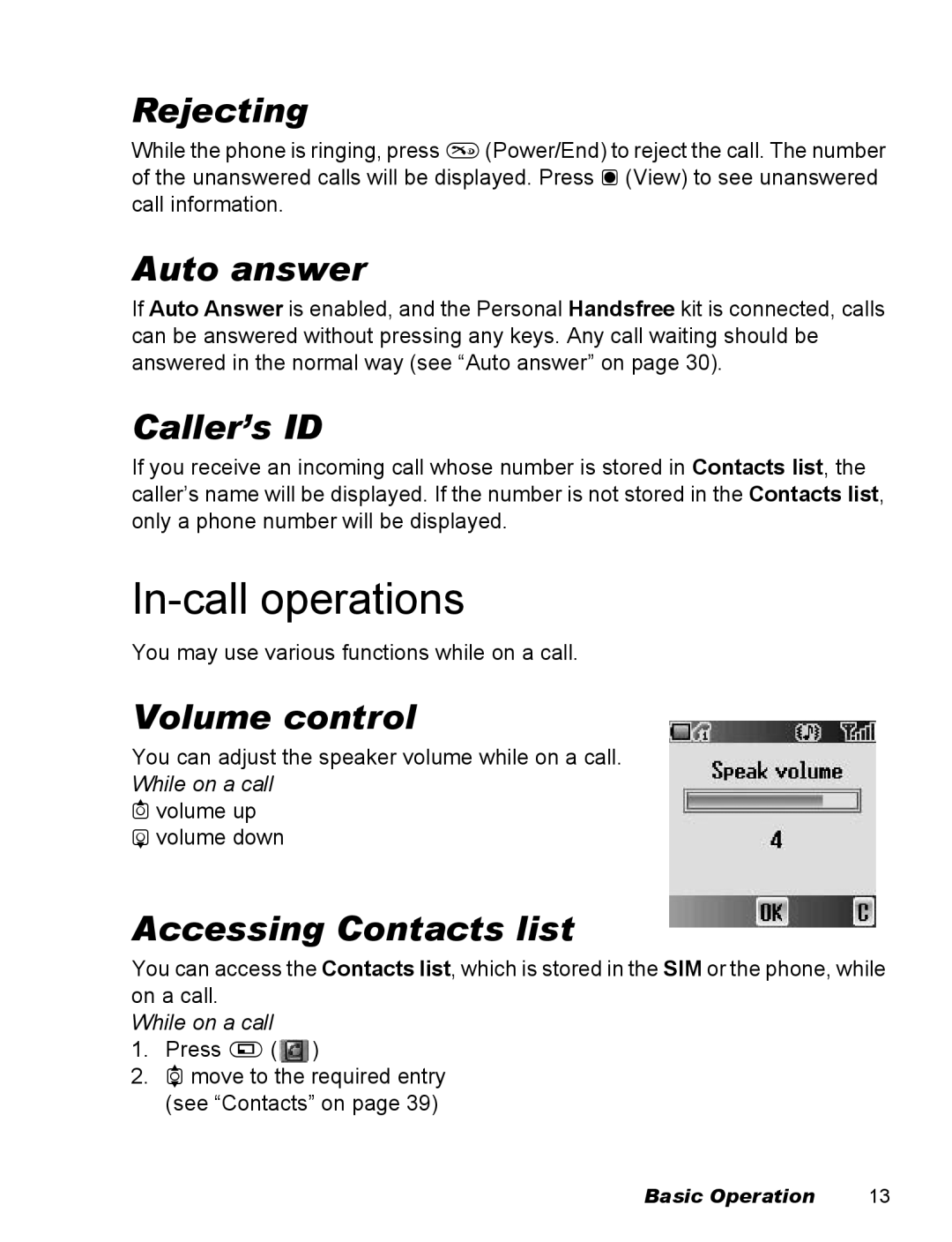 Panasonic EB-X100 operating instructions In-call operations 