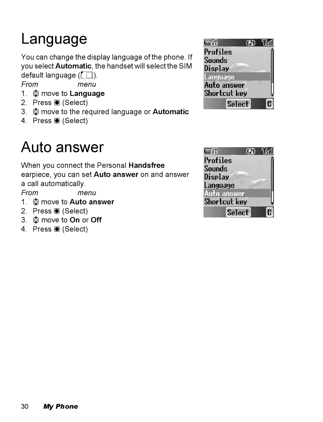 Panasonic EB-X100 operating instructions Language, 4move to Auto answer 