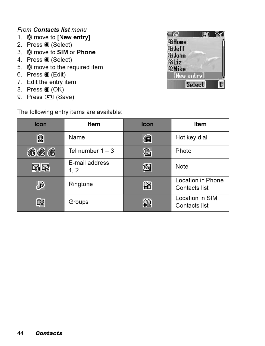 Panasonic EB-X100 operating instructions 4move to New entry, Icon 