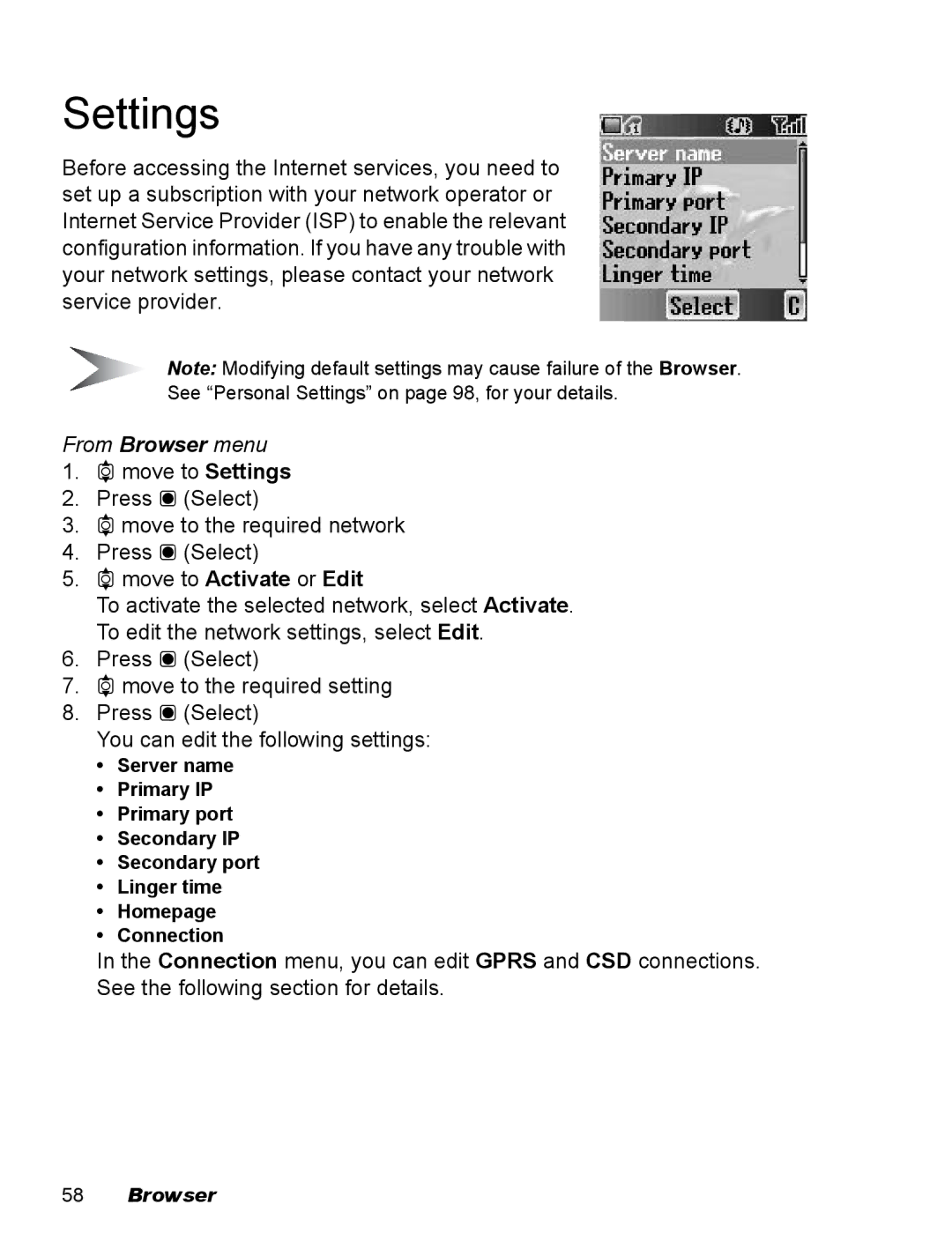 Panasonic EB-X100 operating instructions Settings, 4move to Activate or Edit 