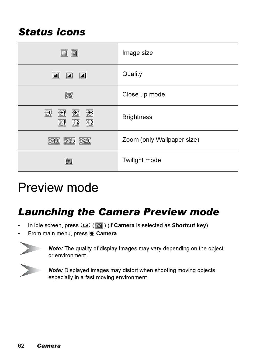 Panasonic EB-X100 operating instructions Launching the Camera Preview mode 